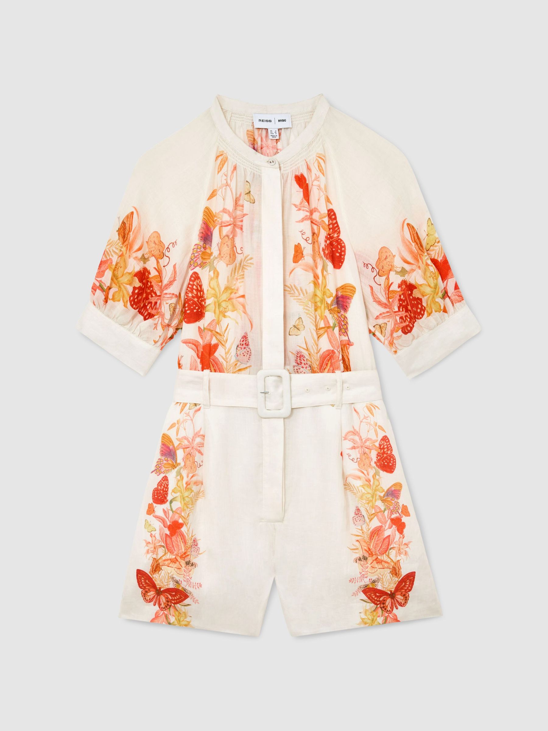 Reiss | NYBG Ramie Butterfly-Print Playsuit in Ivory - Image 2 of 8