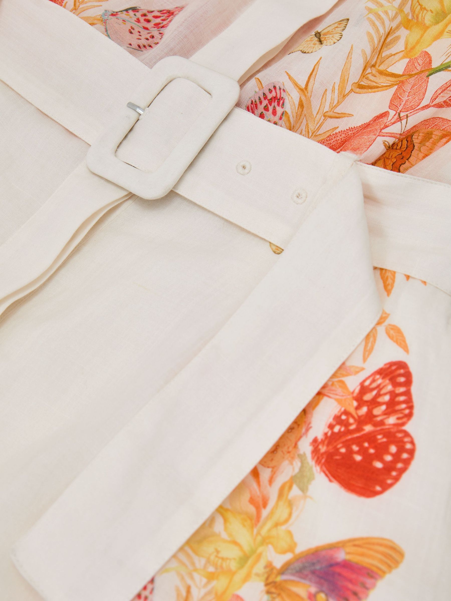 Reiss | NYBG Ramie Butterfly-Print Playsuit in Ivory - Image 6 of 8
