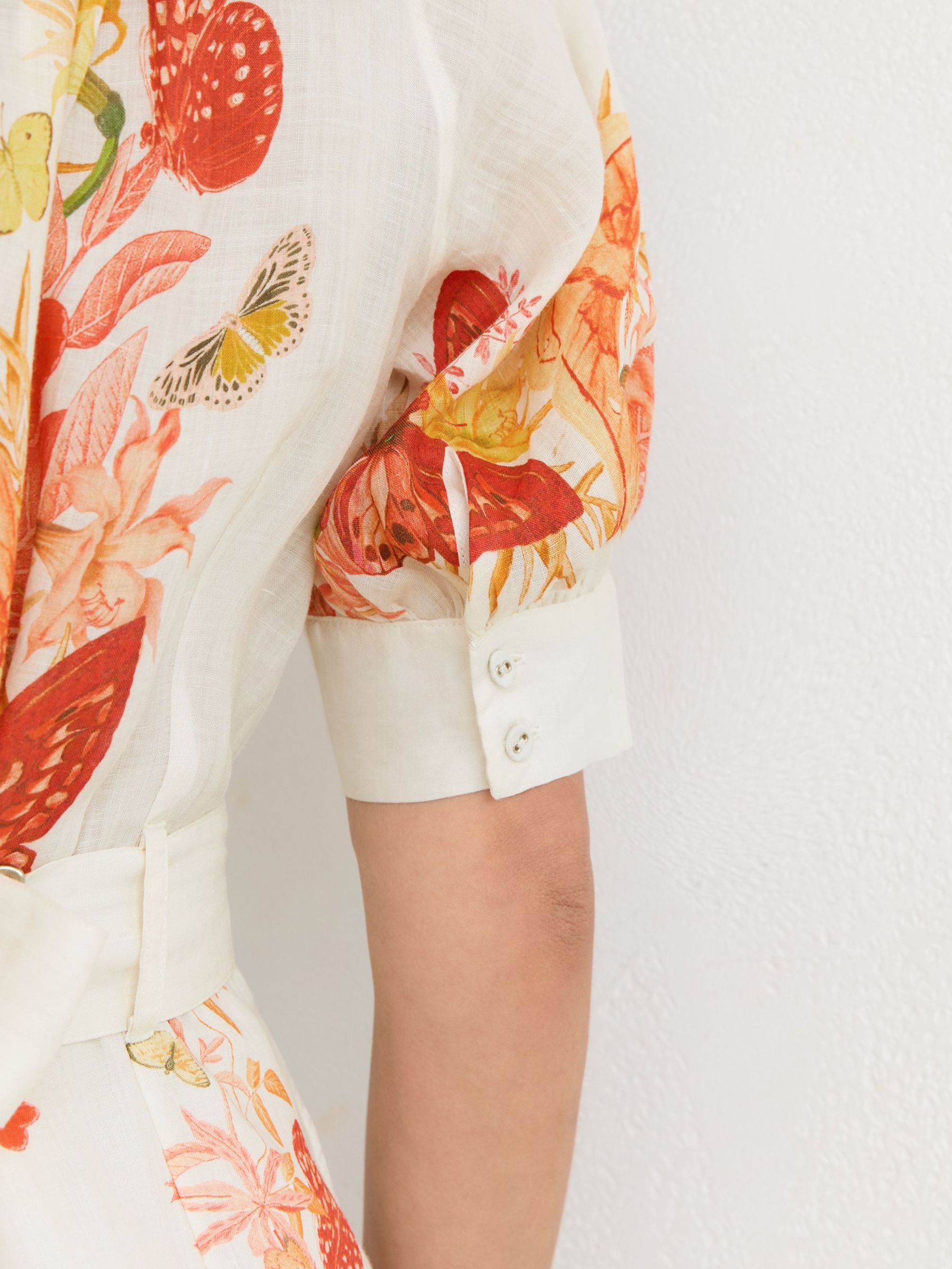 Reiss | NYBG Ramie Butterfly-Print Playsuit in Ivory - Image 8 of 8
