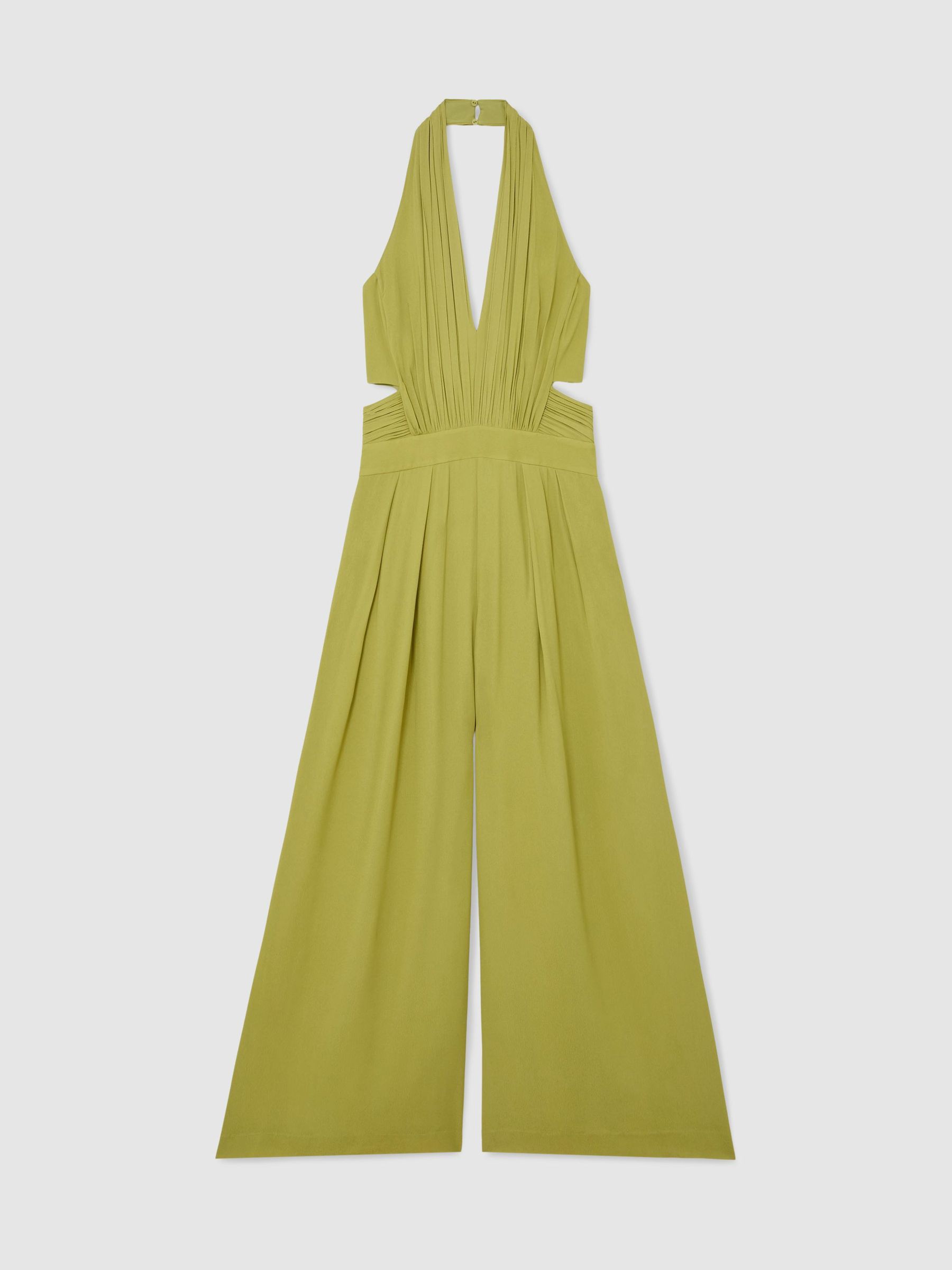 Halterneck Pleated Wide-Leg Jumpsuit in Green - image 1
