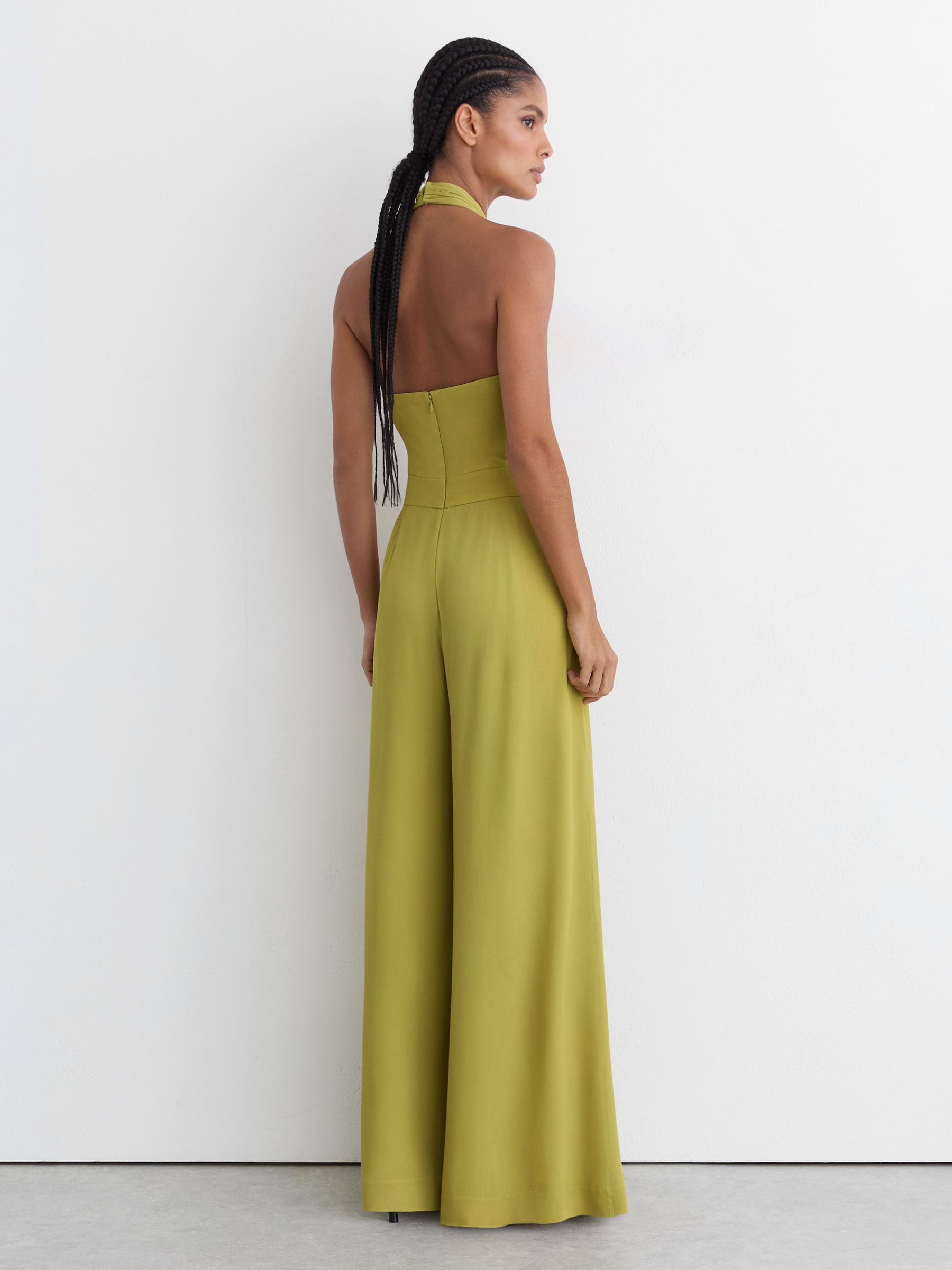 Halterneck Pleated Wide-Leg Jumpsuit in Green - image 5