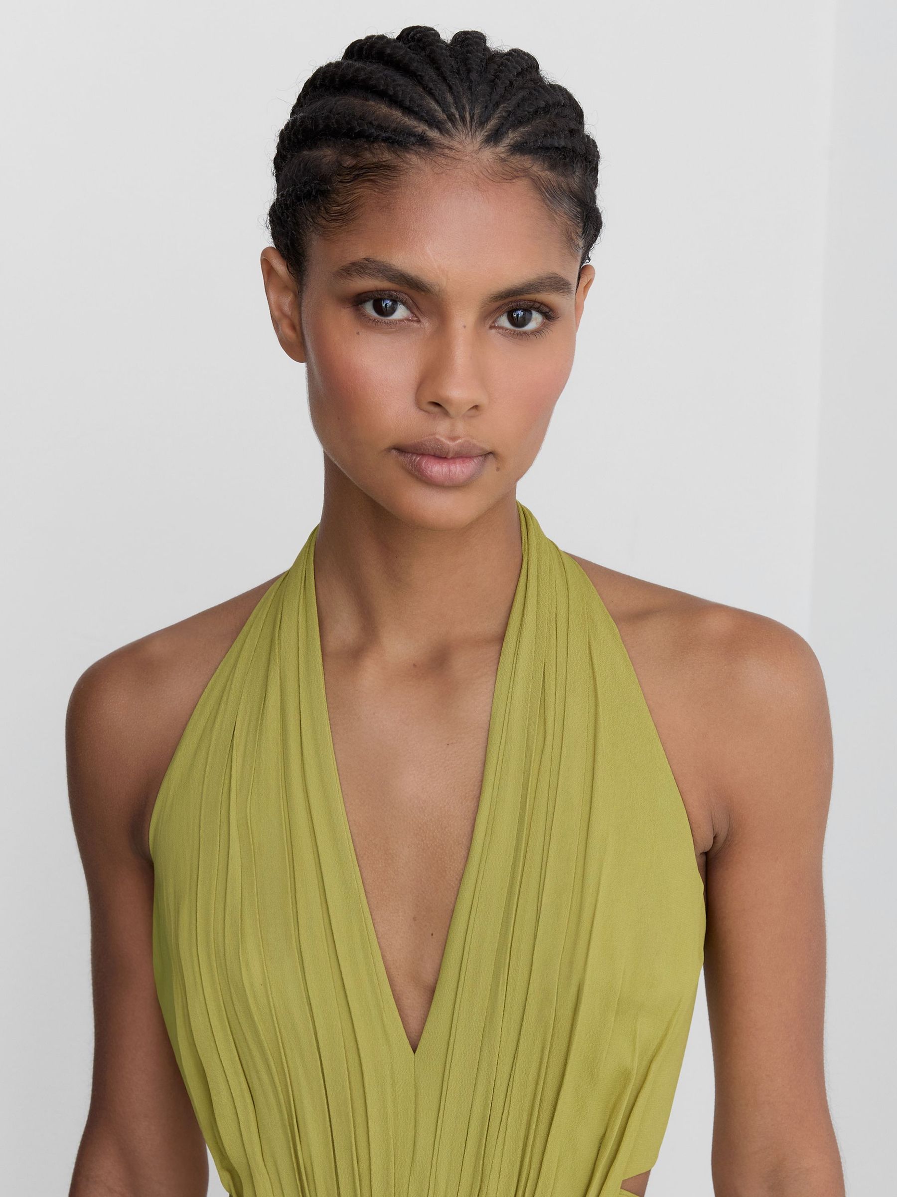 Halterneck Pleated Wide-Leg Jumpsuit in Green - Image 8 of 9