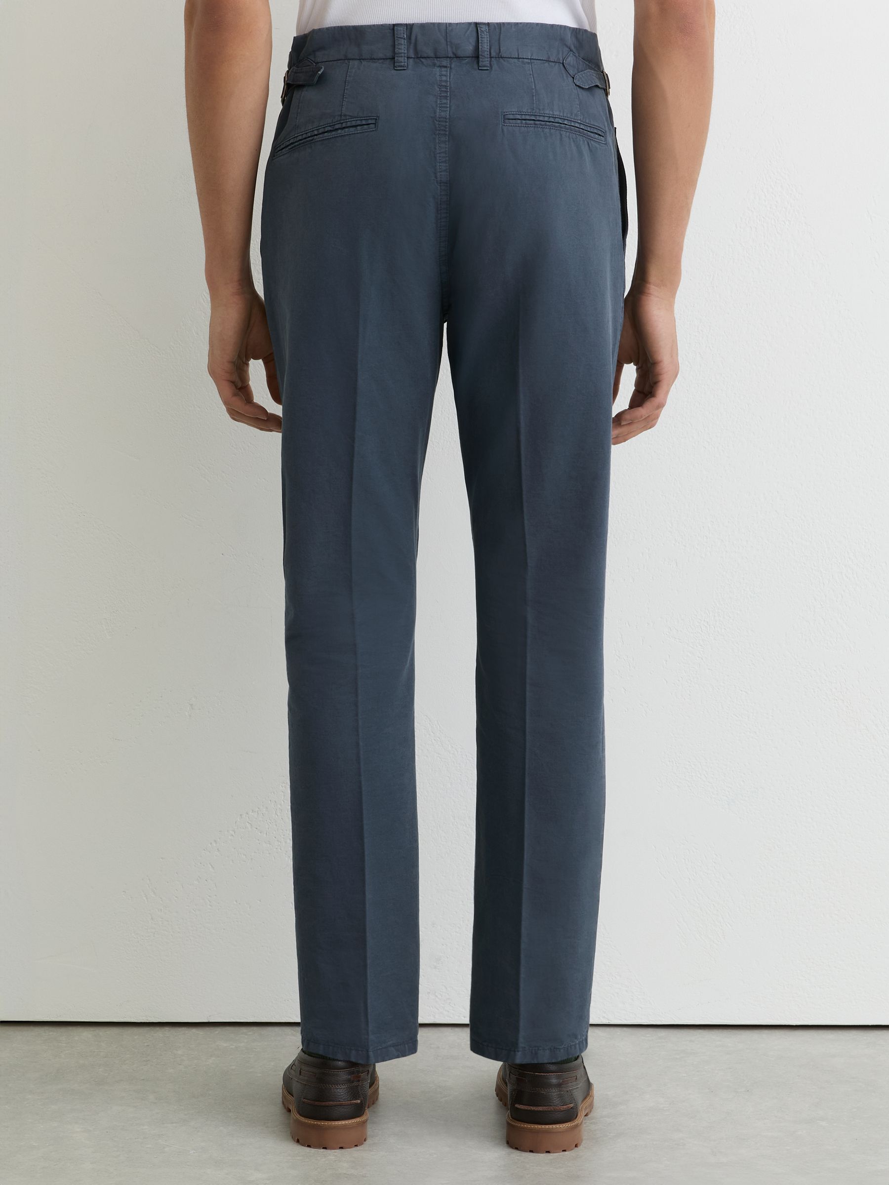 Cotton-Linen Side-Adjuster Tapered Trousers in Airforce Blue - Image 5 of 6