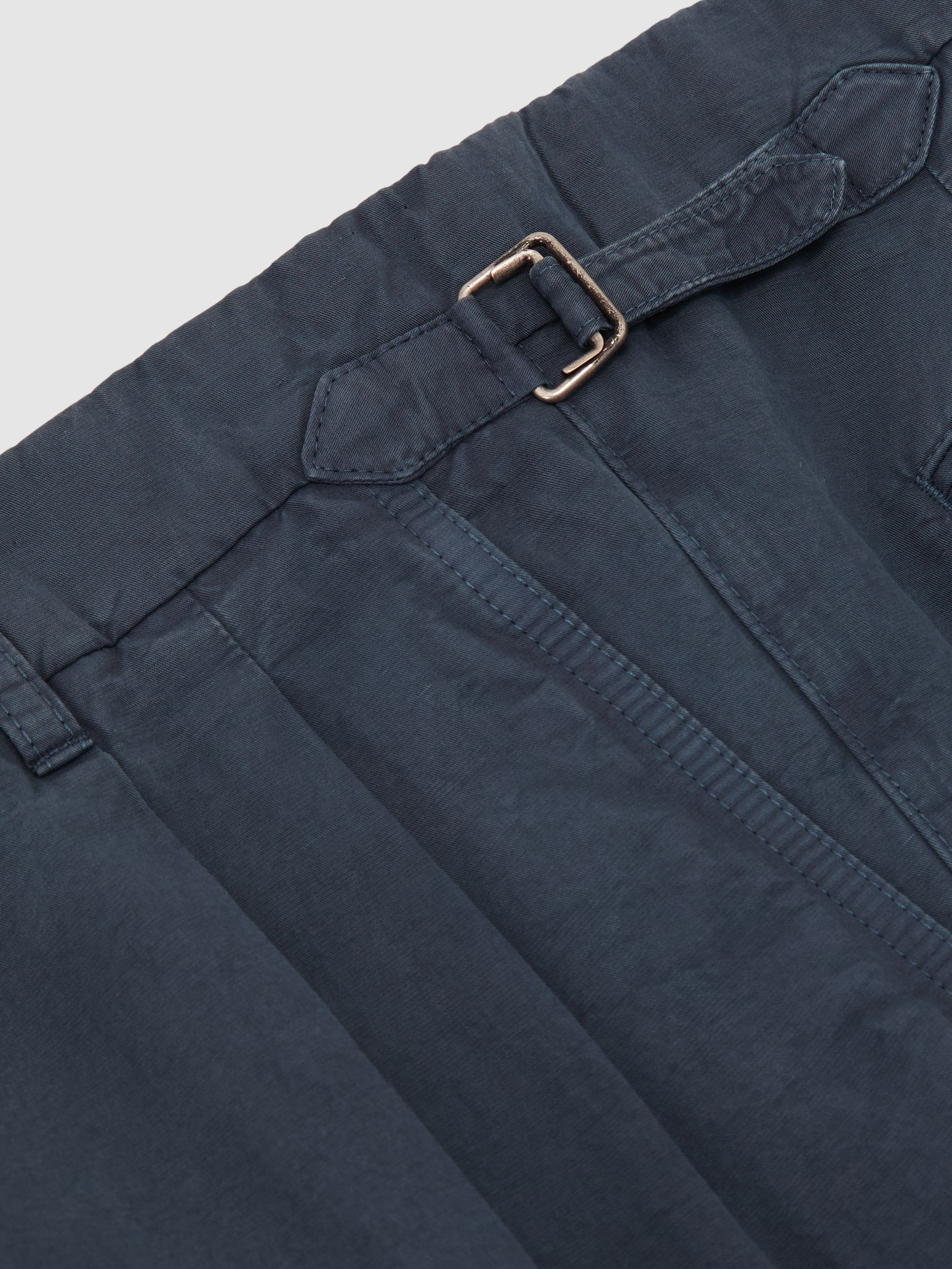 Cotton-Linen Side-Adjuster Tapered Trousers in Airforce Blue - Image 6 of 6