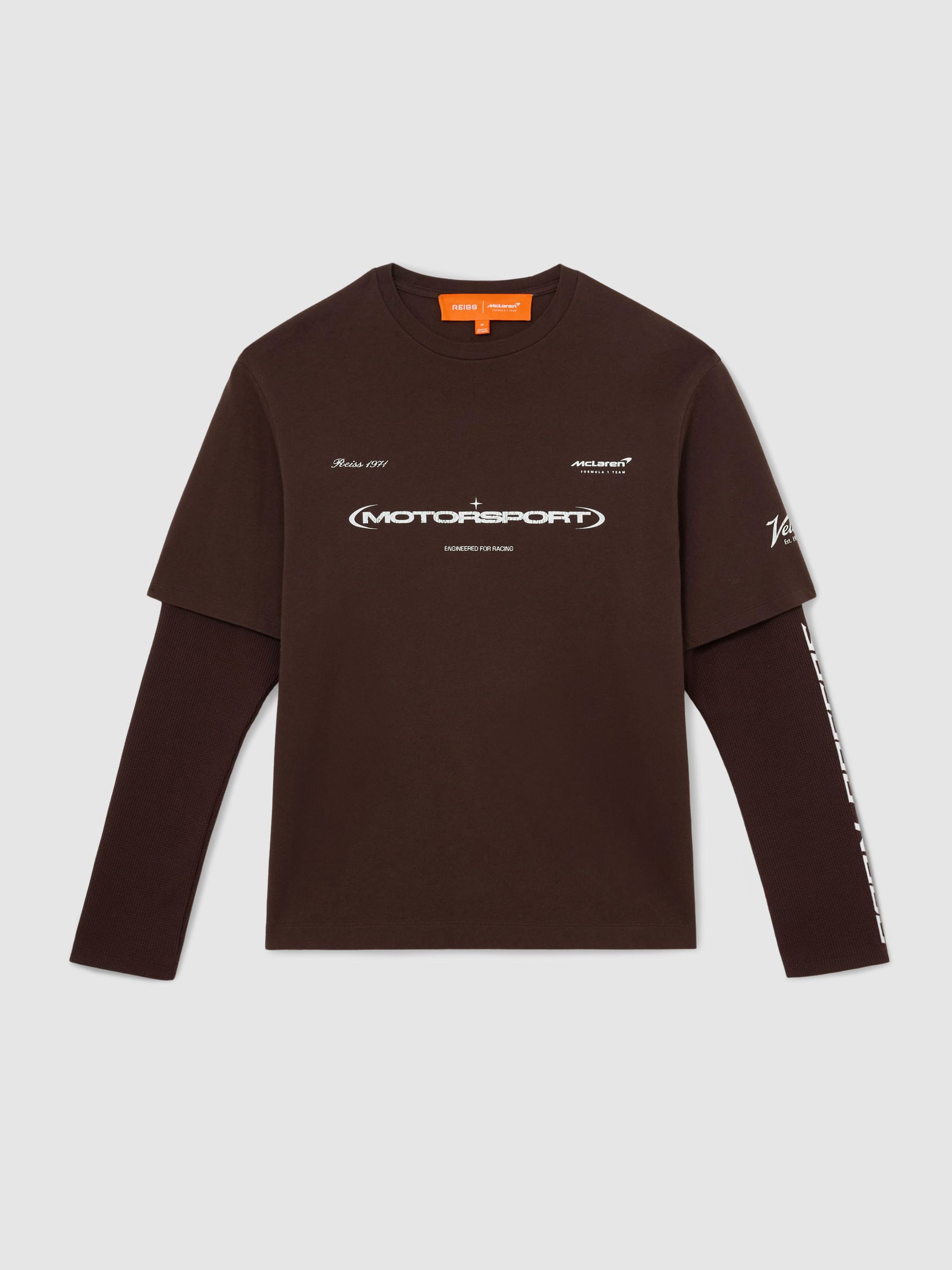 McLaren Racing Double-Layer Relaxed T-Shirt Unisex-Fit in Chocolate Brown - Image 1 of 7