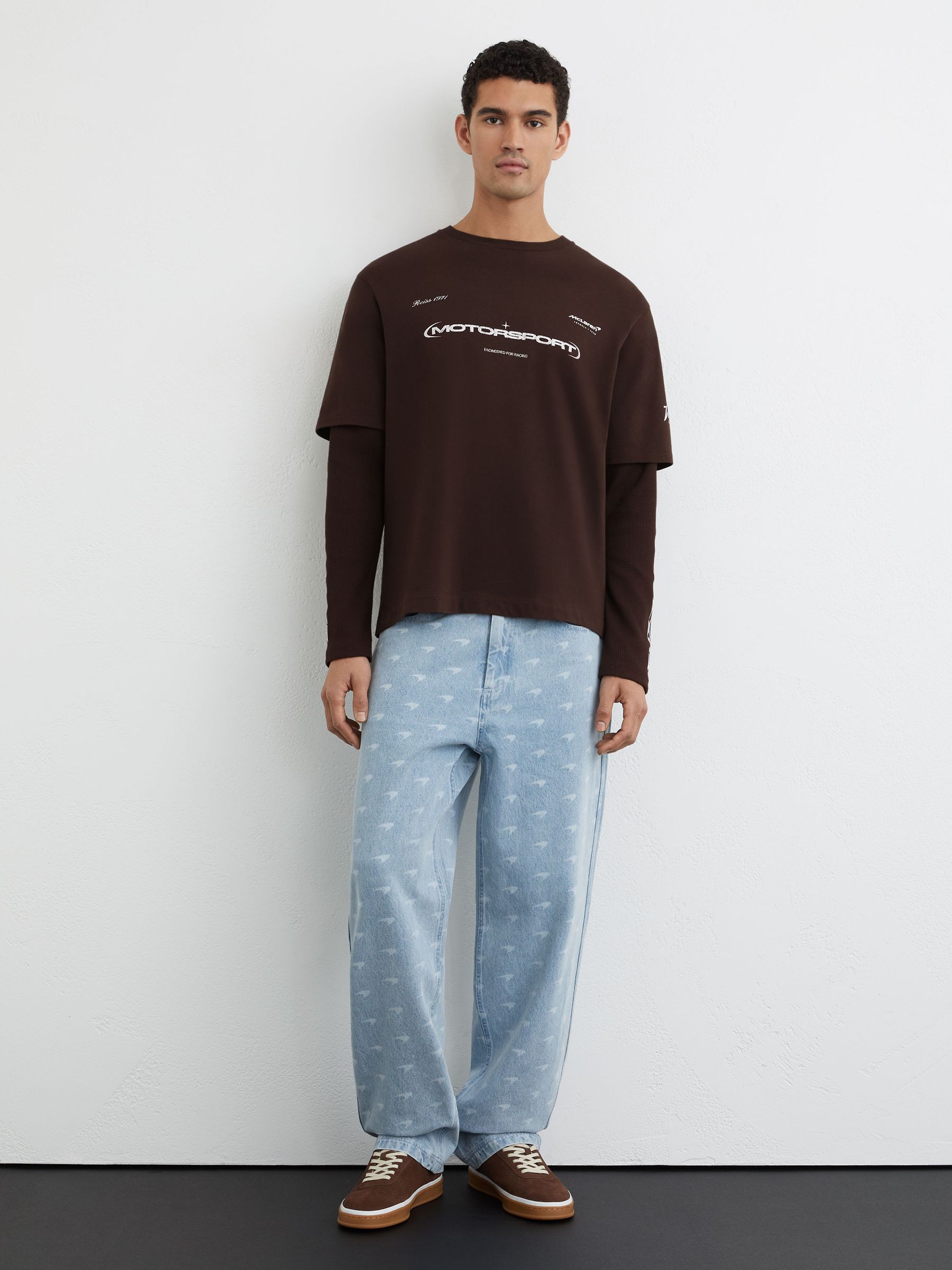 McLaren Racing Double-Layer Relaxed T-Shirt Unisex-Fit in Chocolate Brown - Image 2 of 7