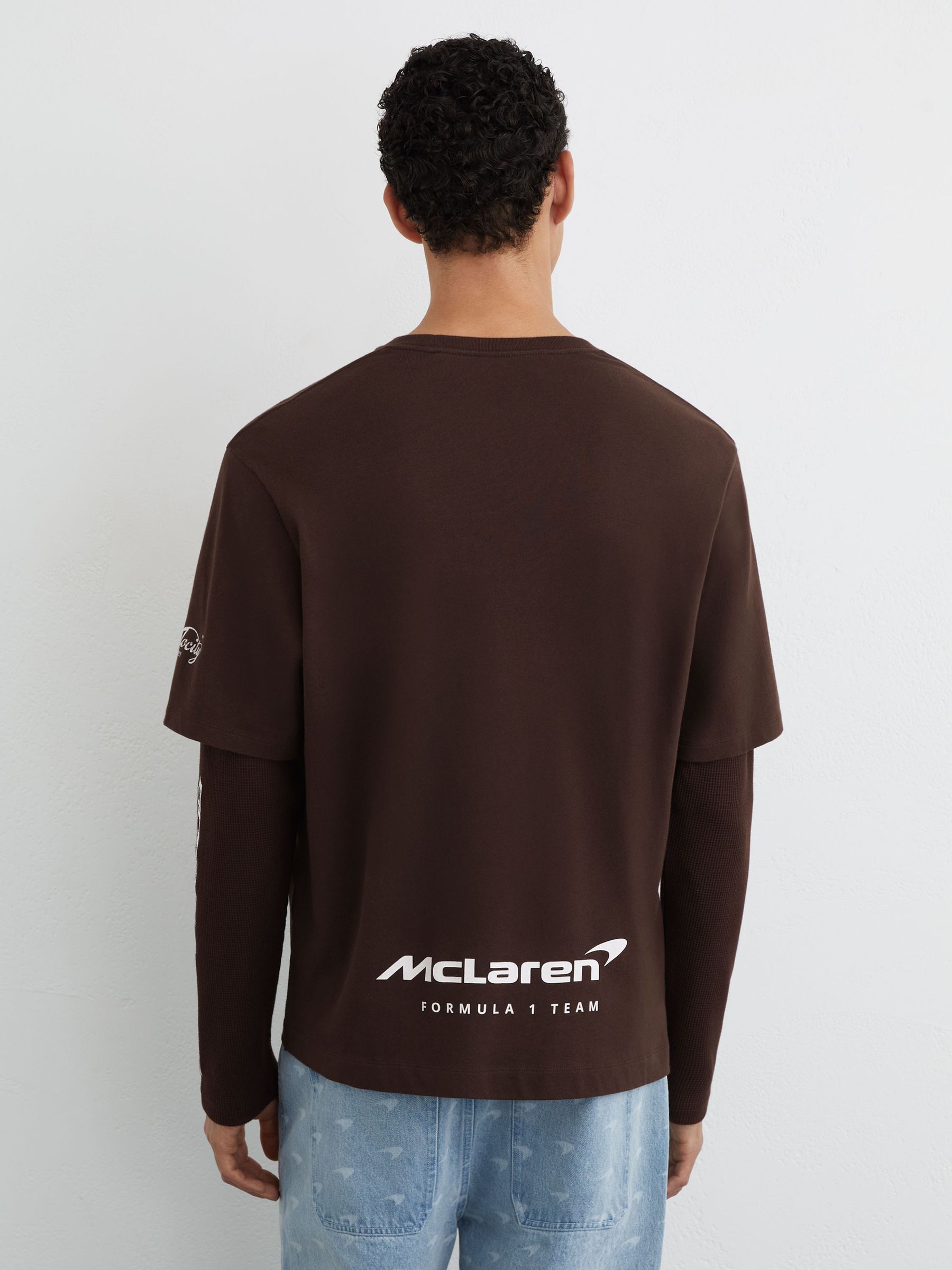 McLaren Racing Double-Layer Relaxed T-Shirt Unisex-Fit in Chocolate Brown - Image 5 of 7