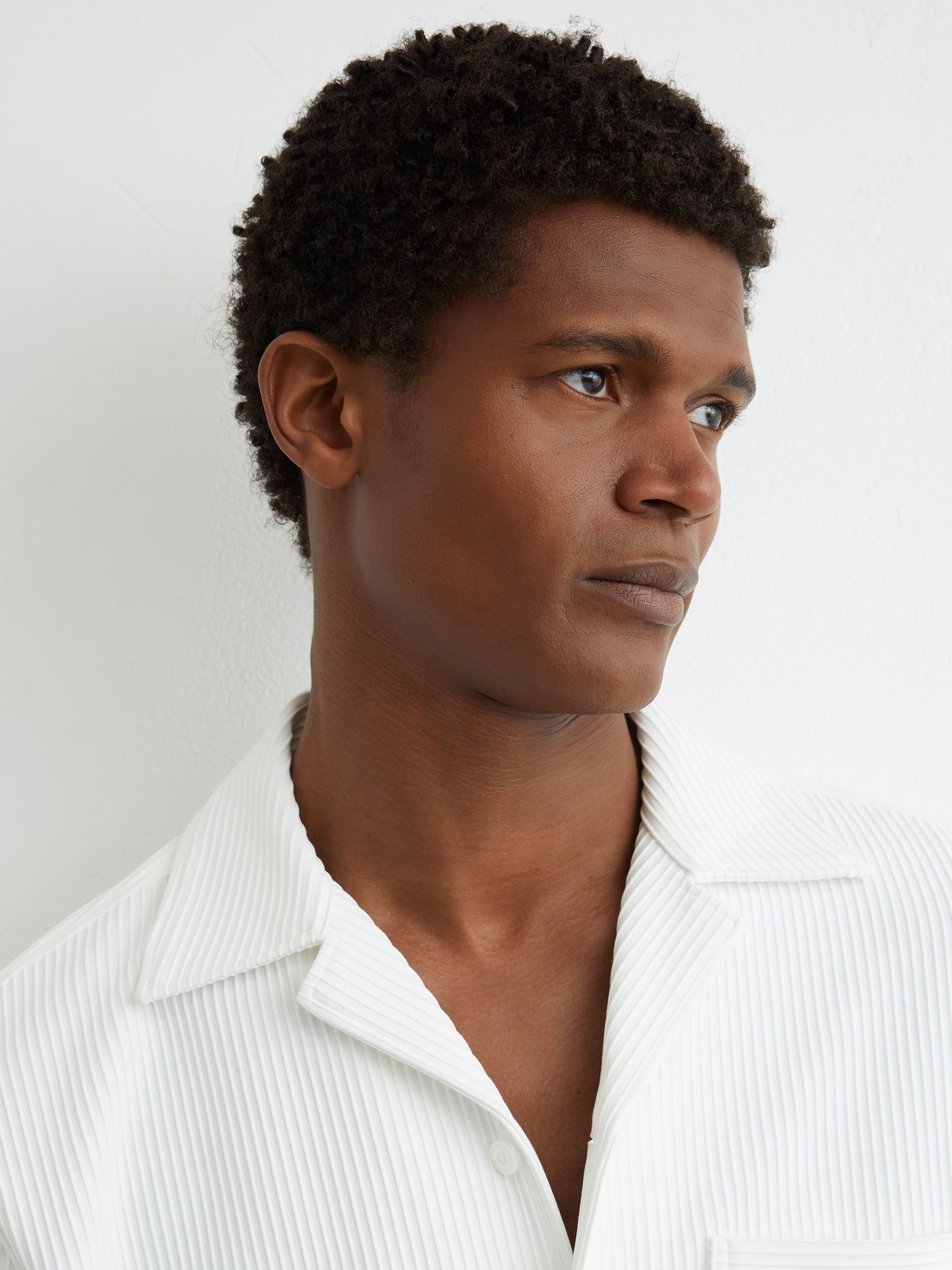 Ribbed Cuban-Collar Shirt in White - Image 1 of 6