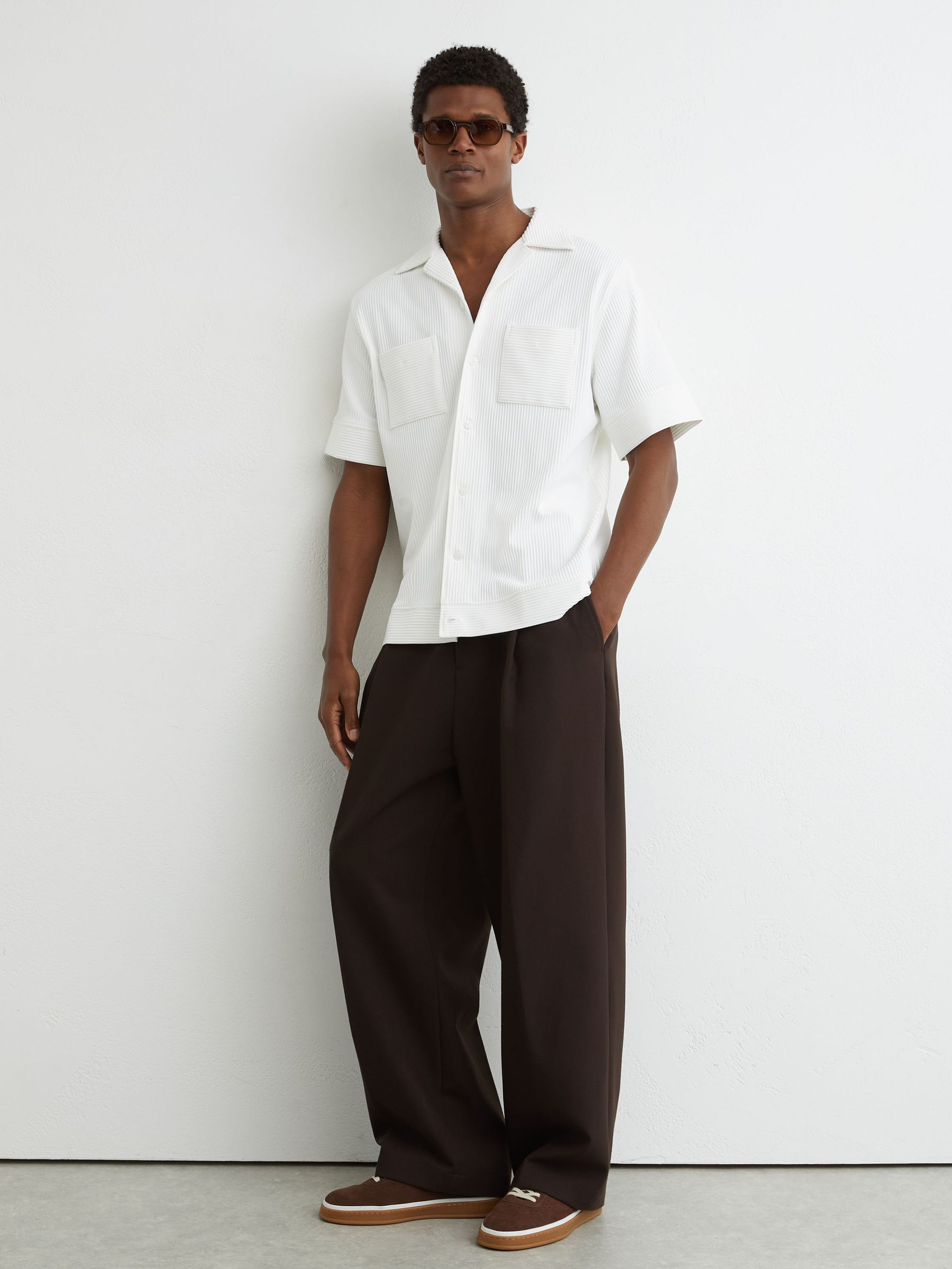 Ribbed Cuban-Collar Shirt in White - Image 3 of 6