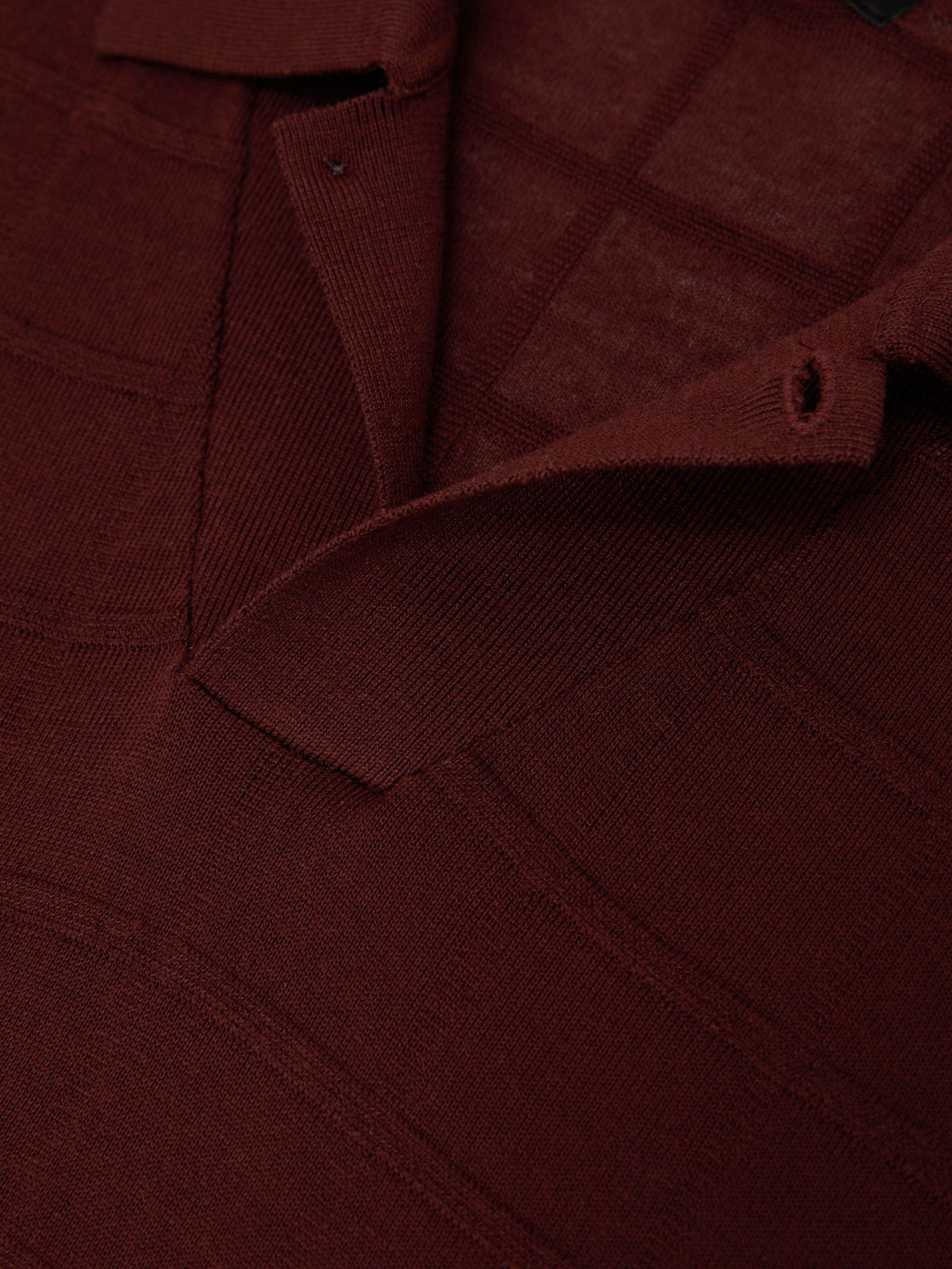 Check-Texture Short-Sleeve Polo Jumper with Wool in Bordeaux - Image 6 of 6