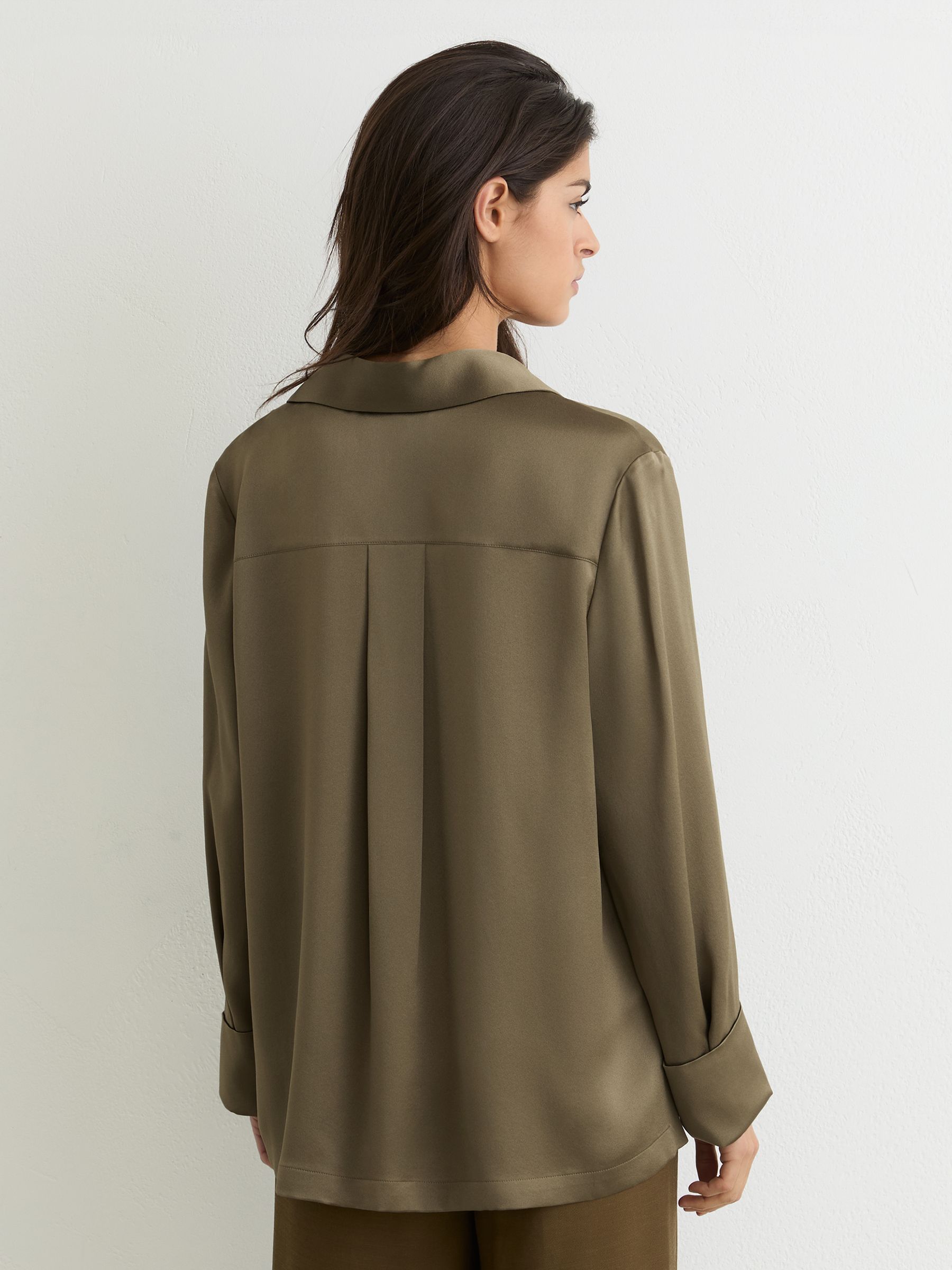 Silk Open-Collar Blouse in Khaki Green - image 3