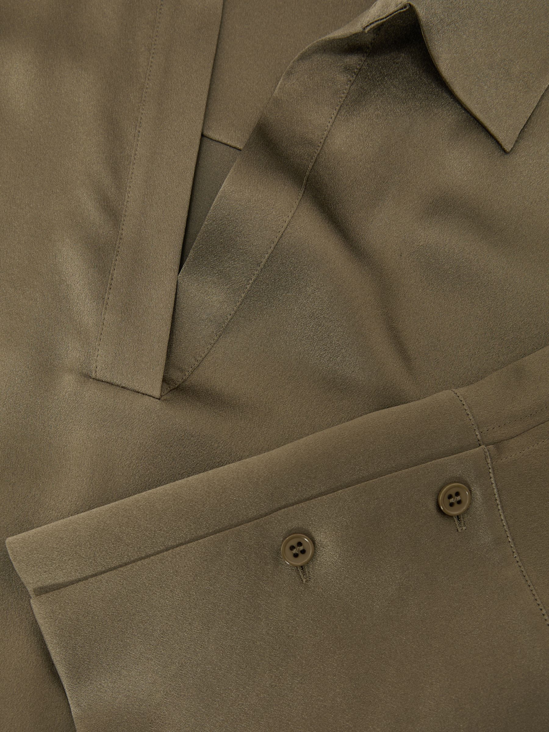 Silk Open-Collar Blouse in Khaki Green - image 5