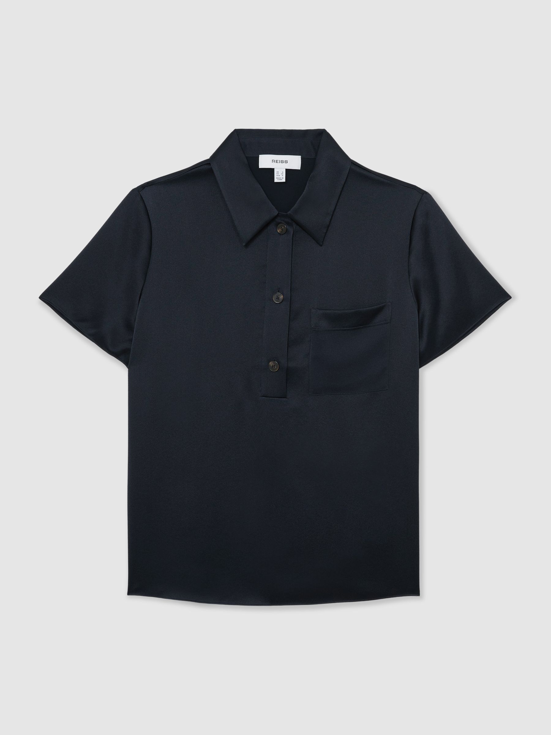 Silk Half-Button Short-Sleeve Shirt in Navy - Image 2 of 6