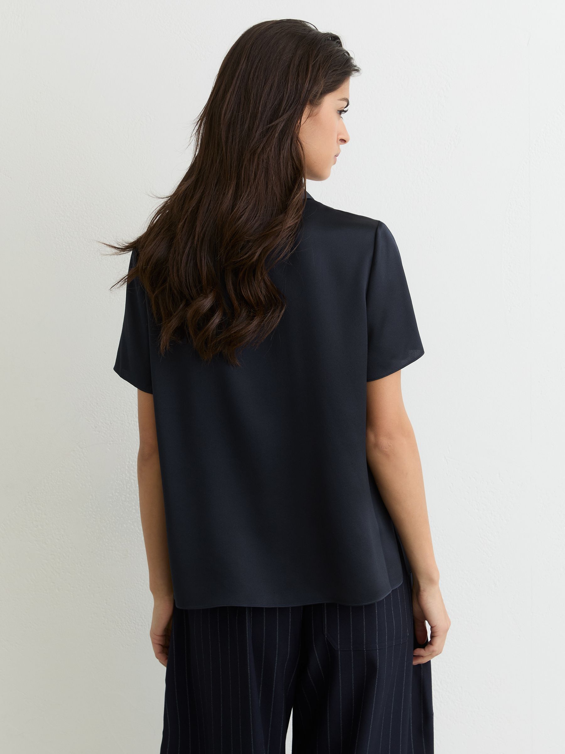 Silk Half-Button Short-Sleeve Shirt in Navy - Image 5 of 6