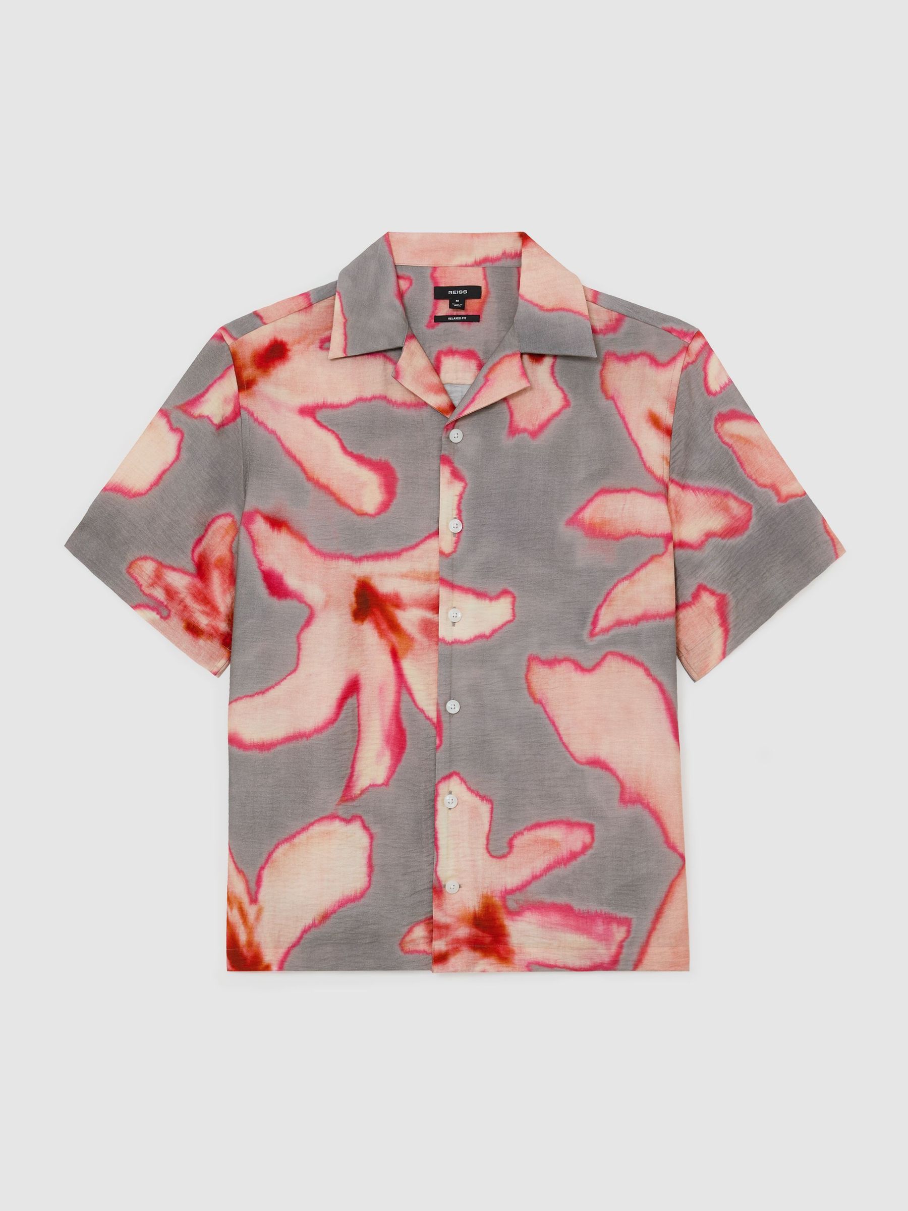 Graphic Floral-Print Short-Sleeve Shirt in Pink