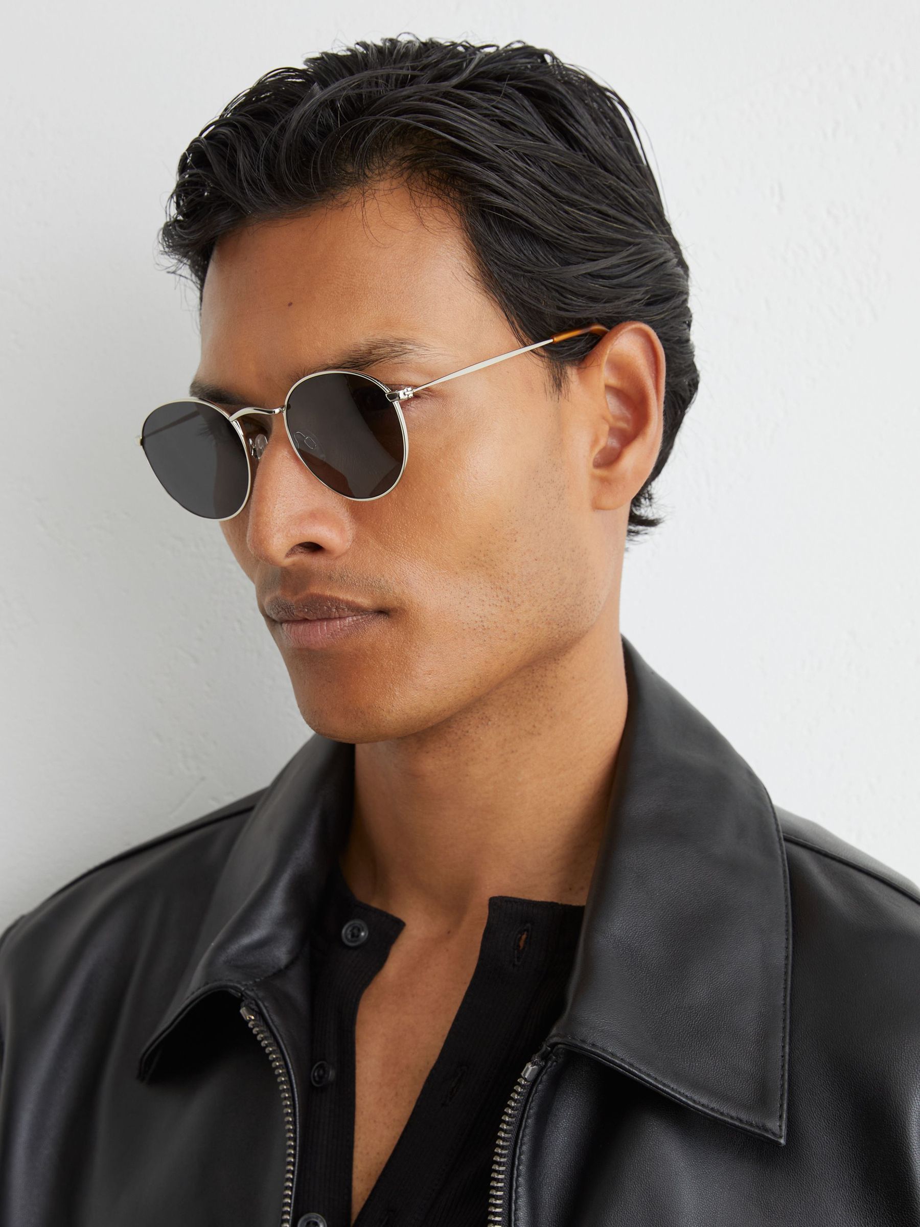 MESSYWEEKEND Thin-Frame Round Sunglasses in Silver / Black - Image 1 of 6