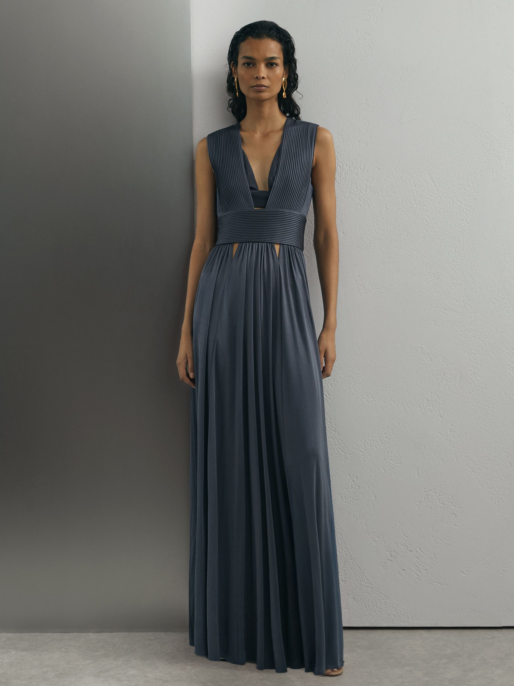 Atelier Pleated Plunge-Neck Maxi Dress in Teal - image 3