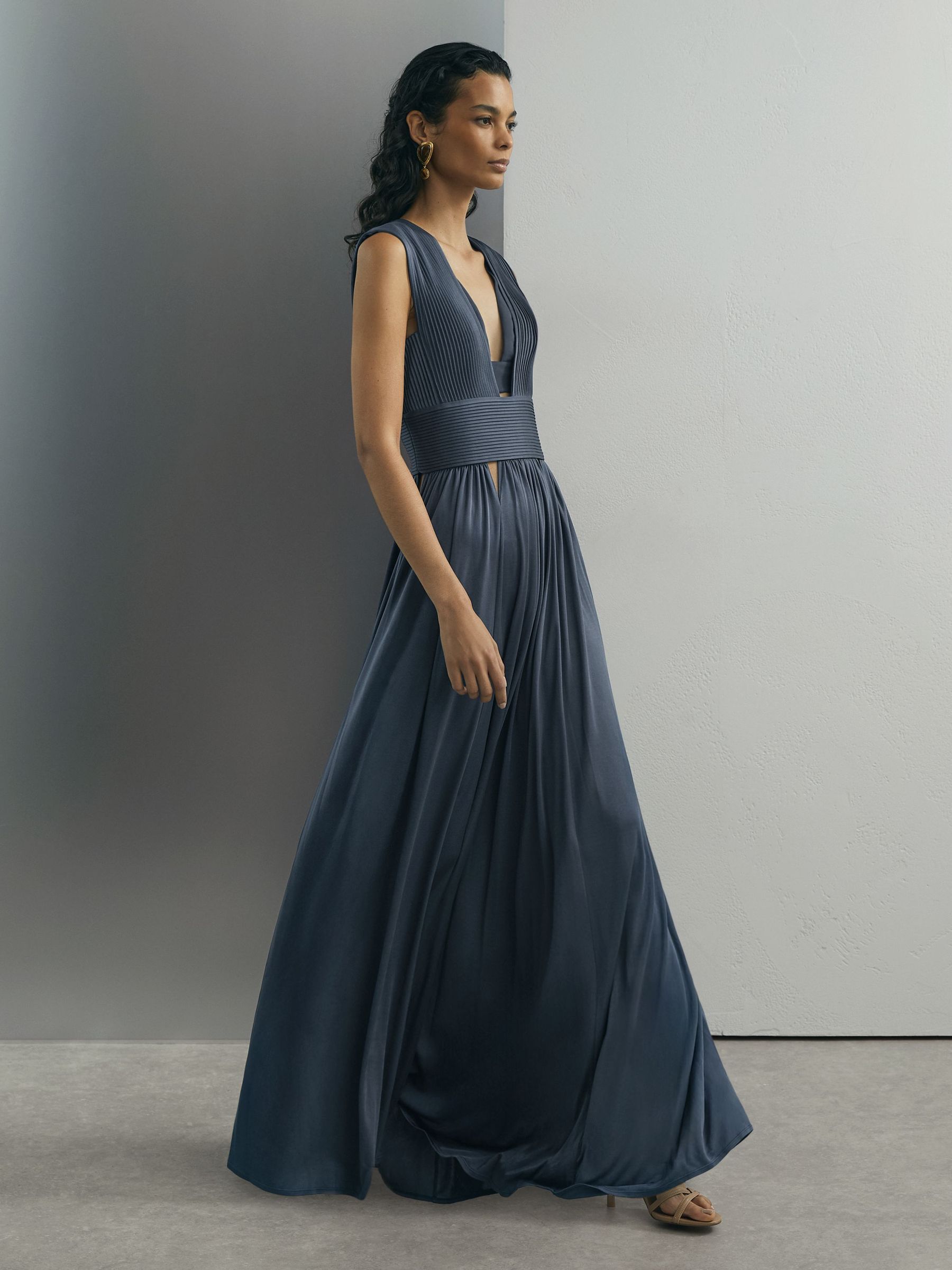 Atelier Pleated Plunge-Neck Maxi Dress in Teal - image 4