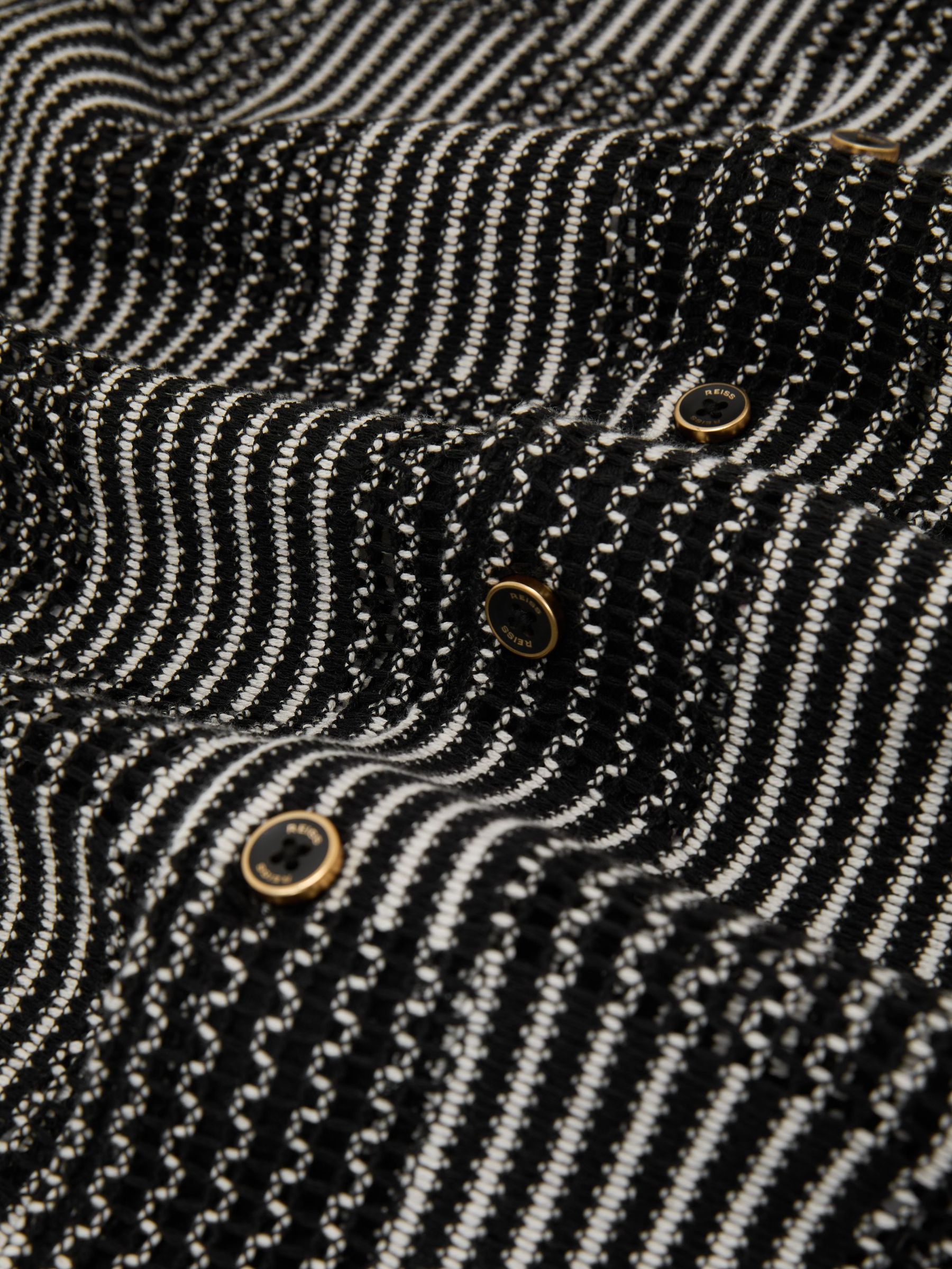 Checkerboard Crochet Cuban Collar Shirt in Black - Image 7 of 7
