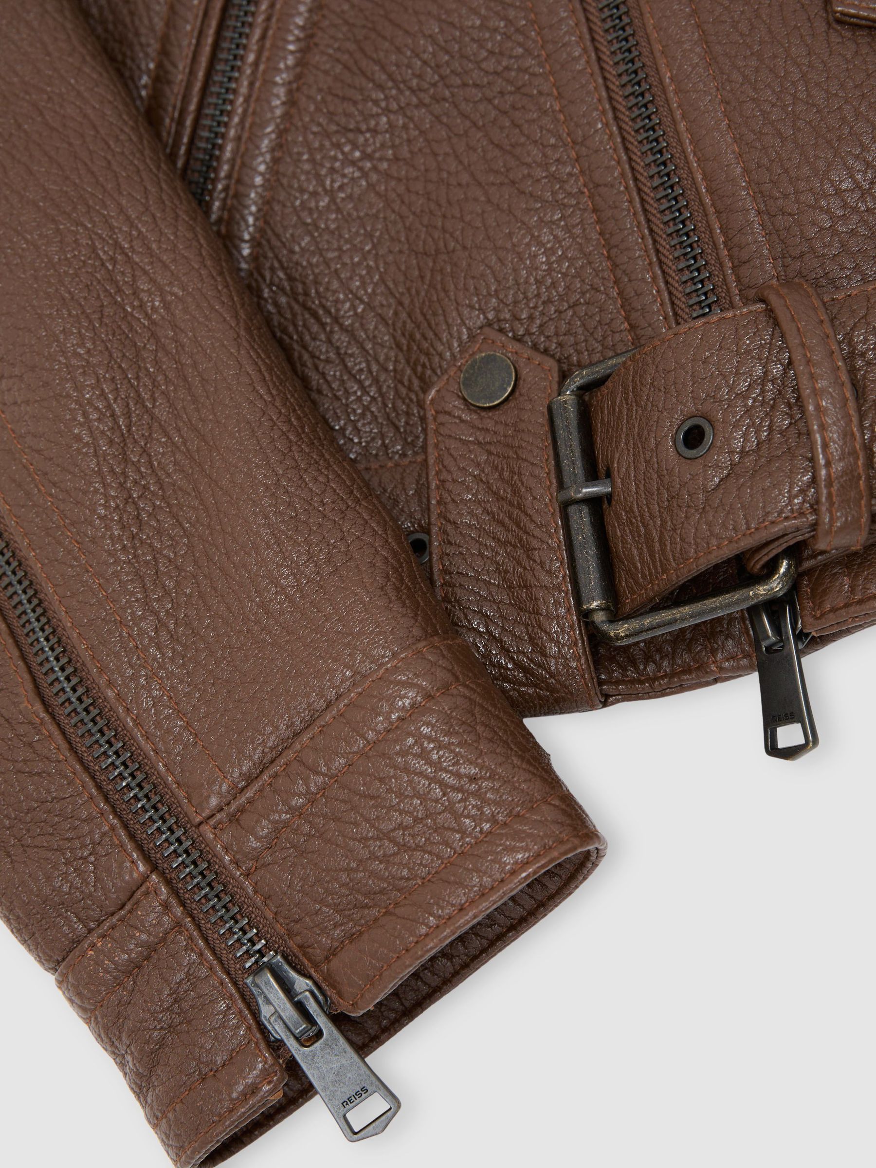 Atelier Grained-Leather Oversized Biker Jacket in Chestnut Brown - image 2