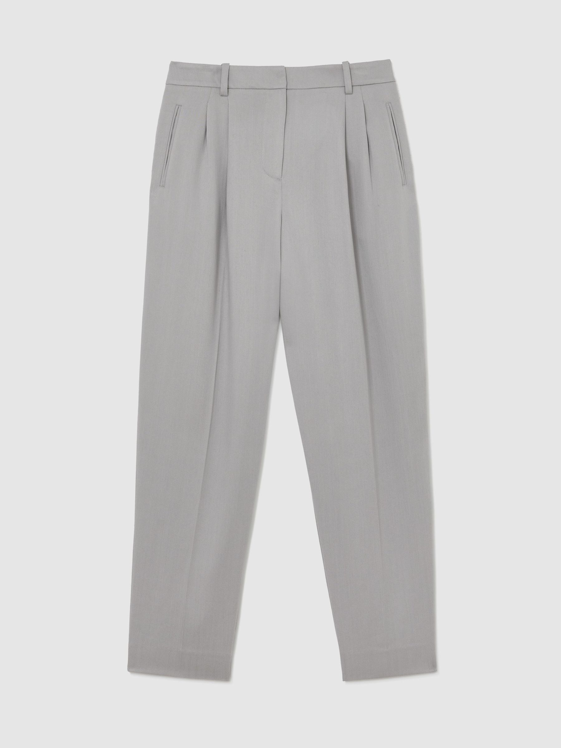 Petite Lyocell Tapered Pleated Trousers in Grey - Image 2 of 8