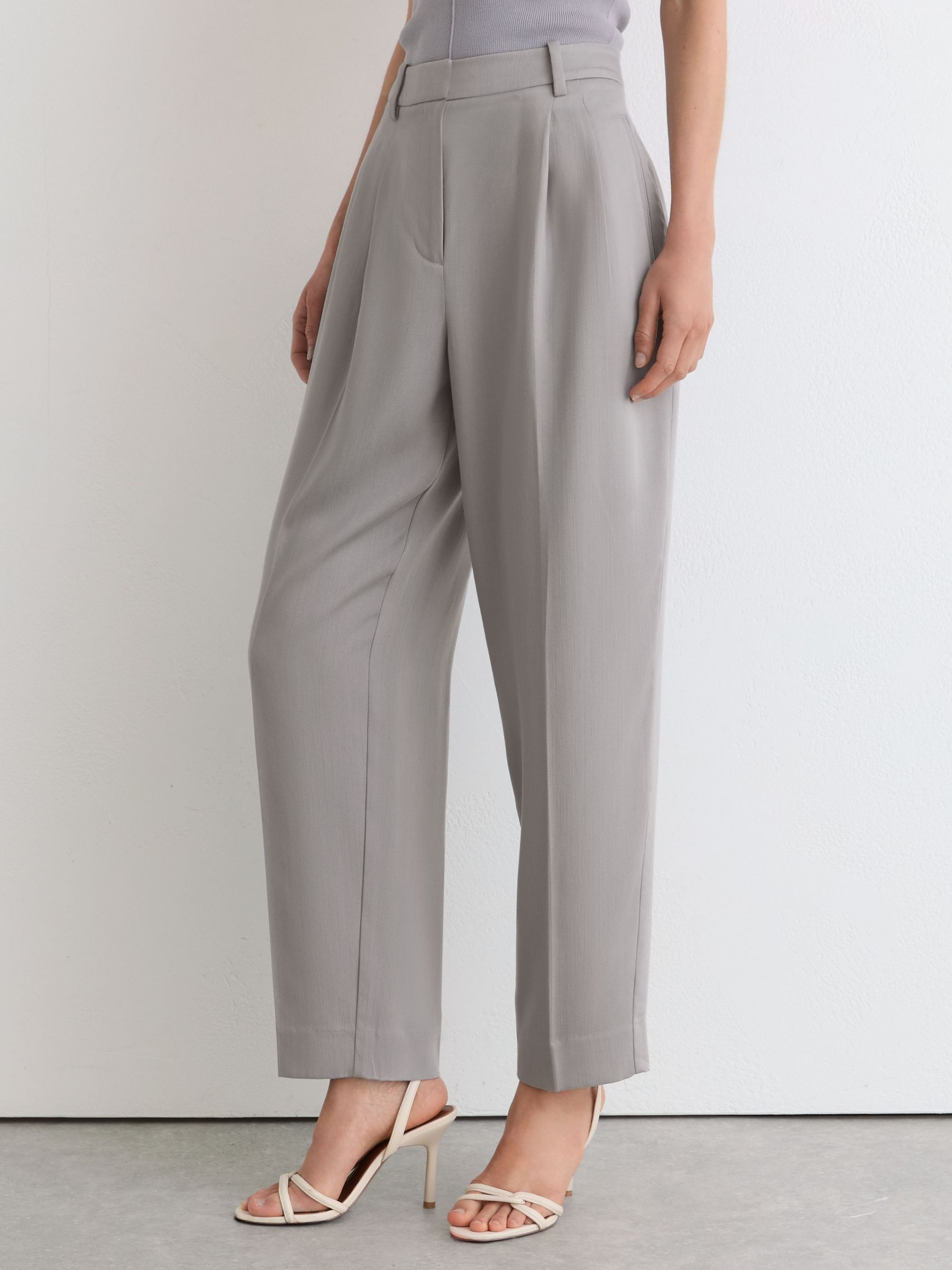 Petite Lyocell Tapered Pleated Trousers in Grey - Image 4 of 8
