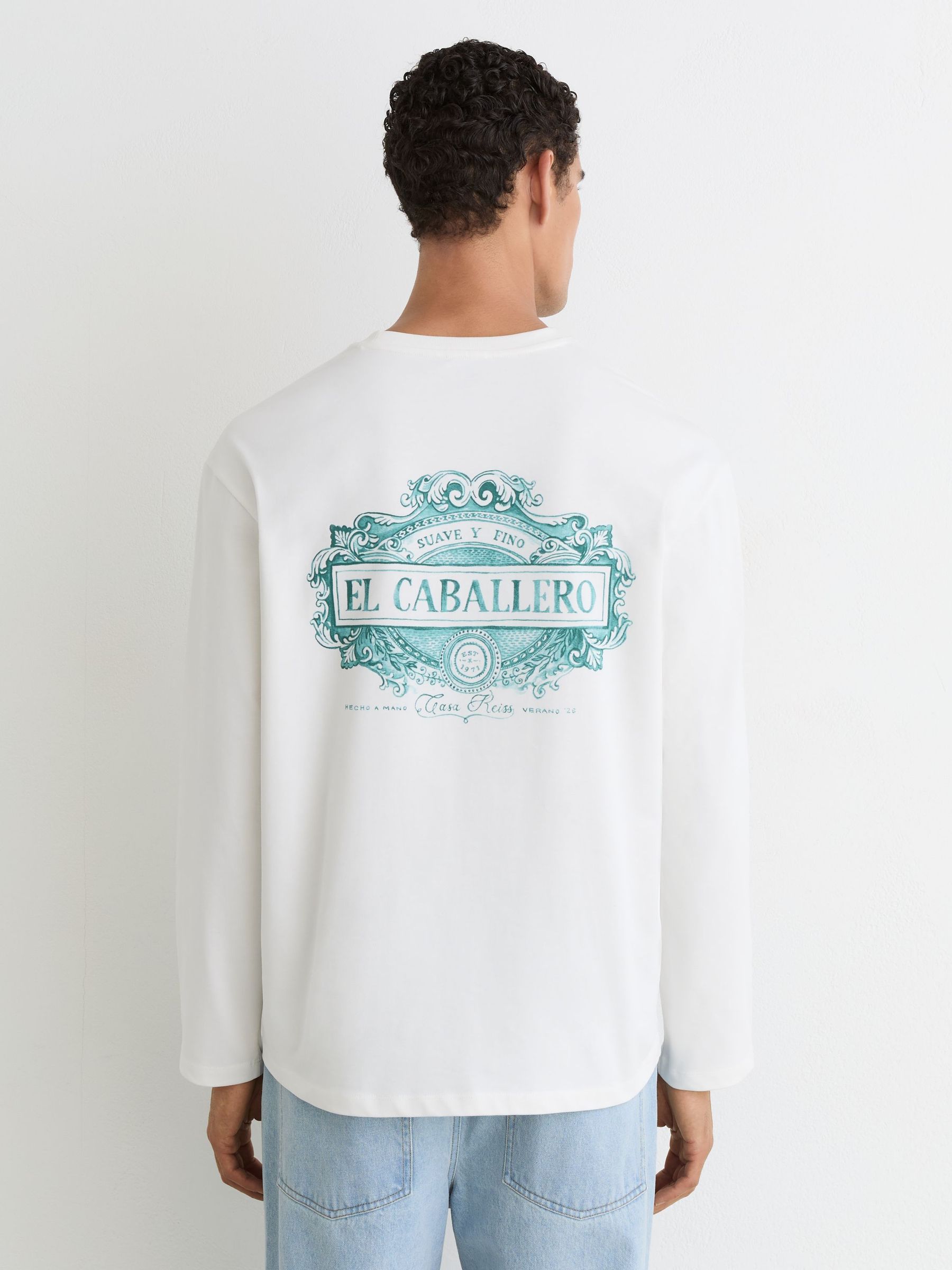 Cotton Motif Long-Sleeve Relaxed T-Shirt in White - image 2