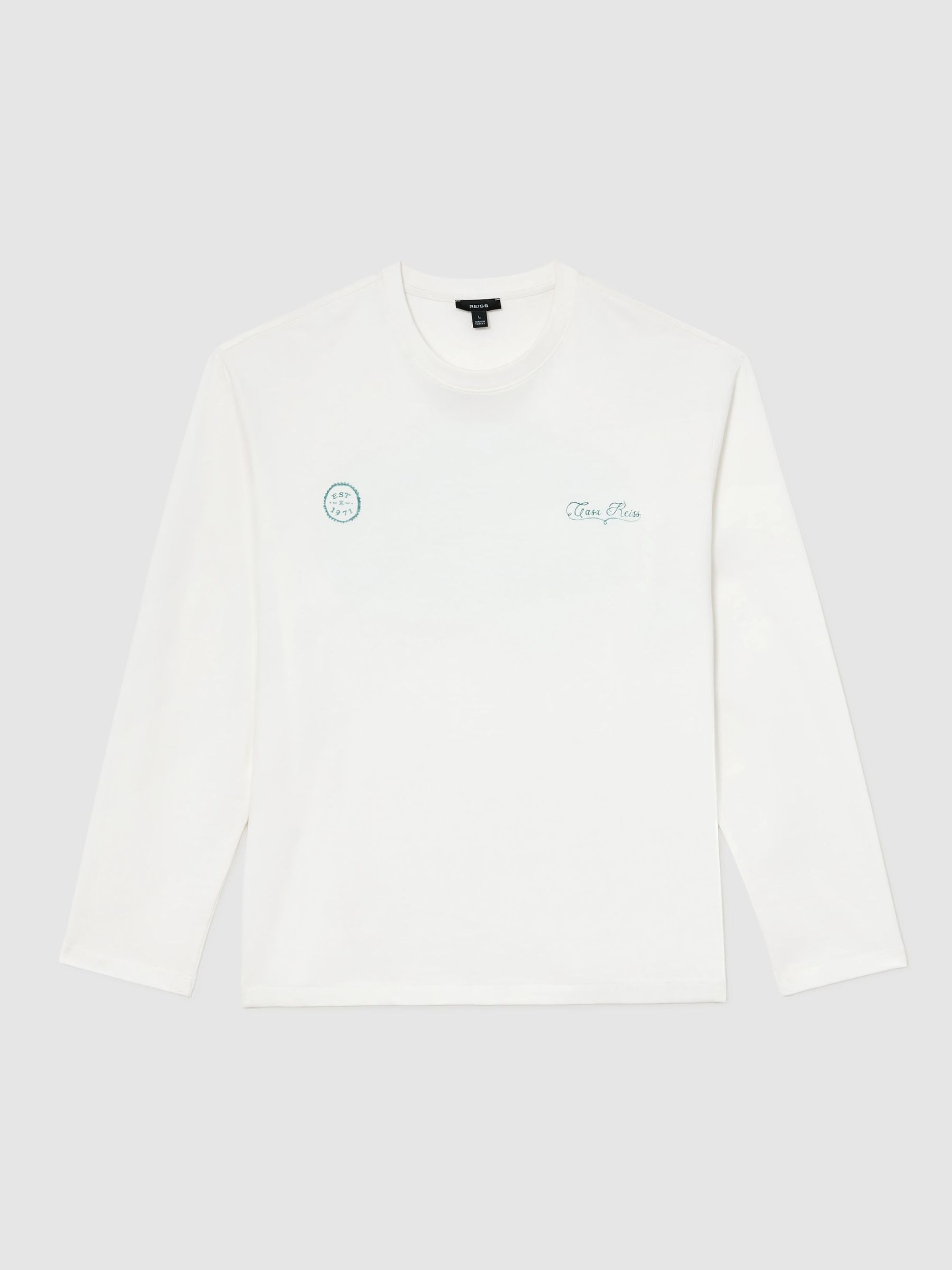 Cotton Motif Long-Sleeve Relaxed T-Shirt in White - image 1