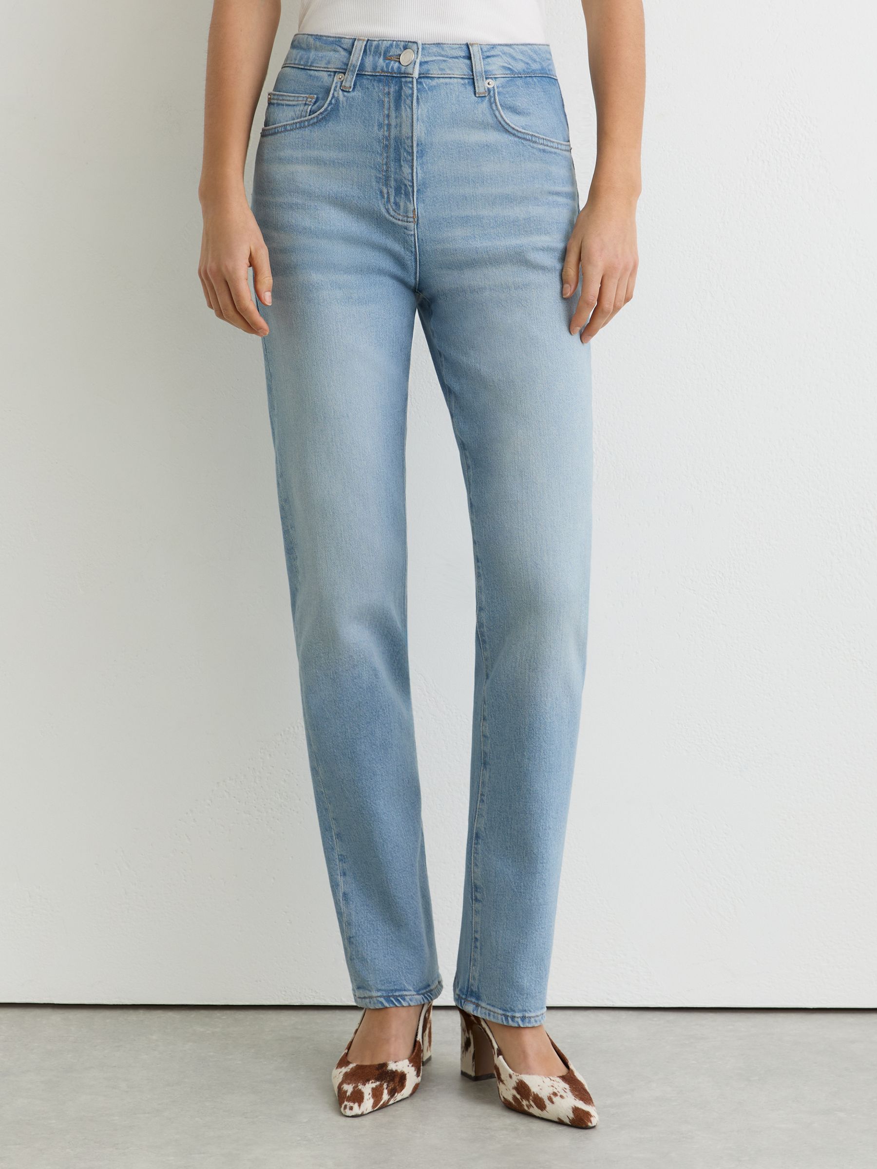 Petite Slim Straight-Leg Jeans in Light Blue - Image 3 of 11
