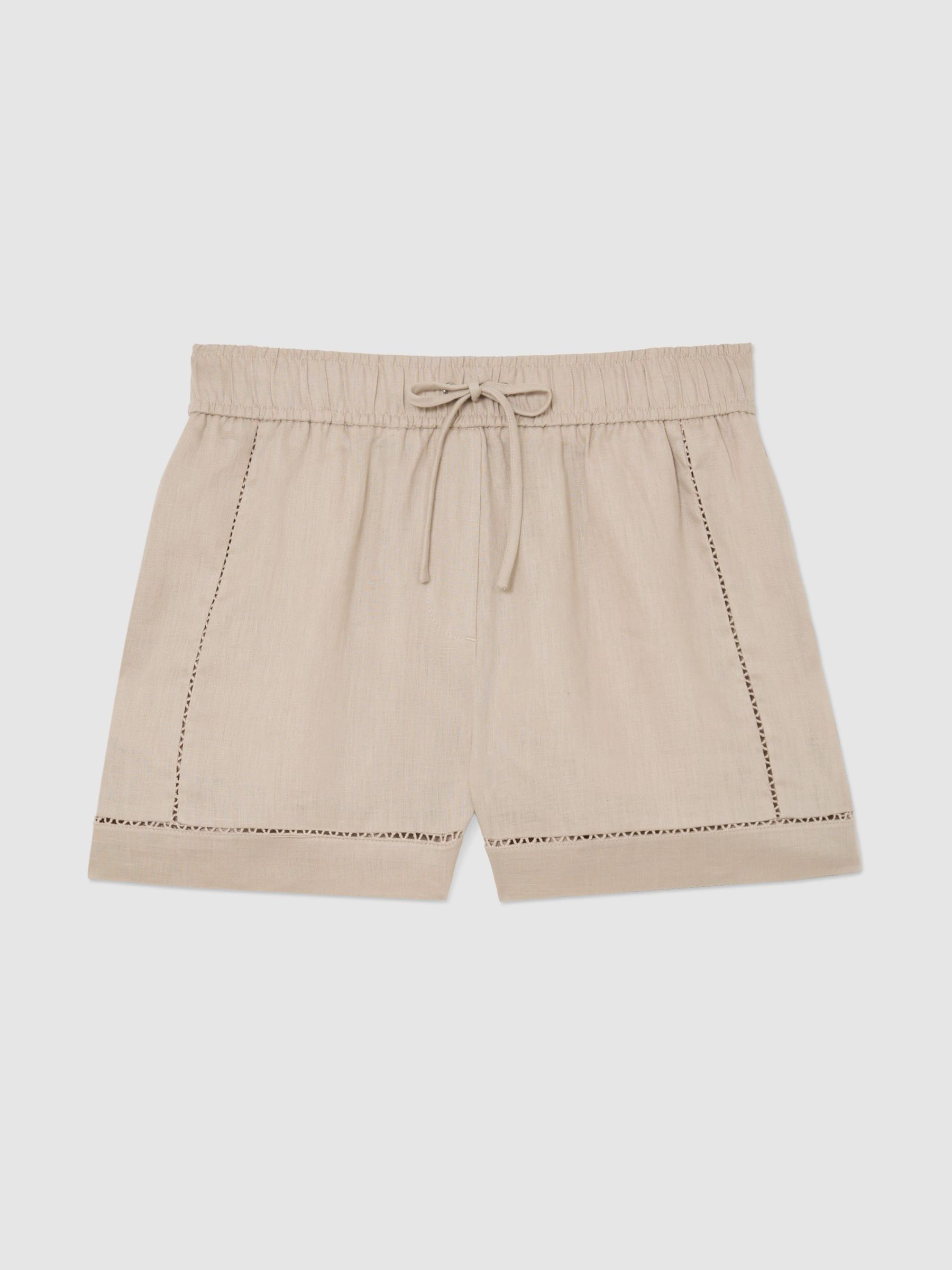 Linen Ladder-Embroidery Shorts in Neutral - Image 2 of 7