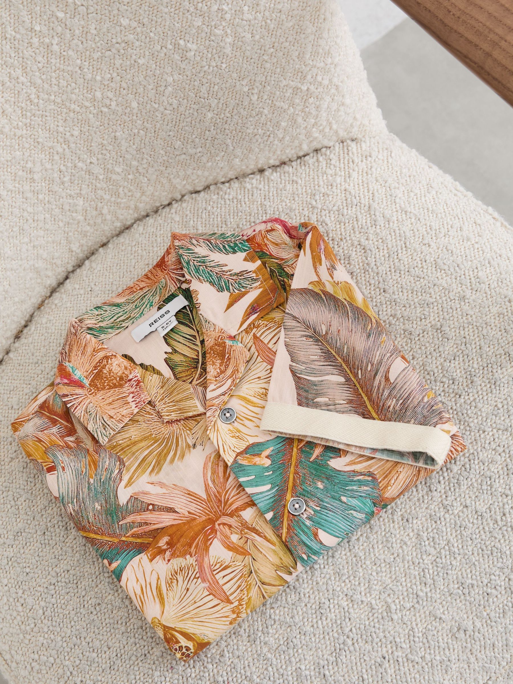 Cotton Tropical-Print Cuban-Collar Shirt in Neutral - Image 1 of 3