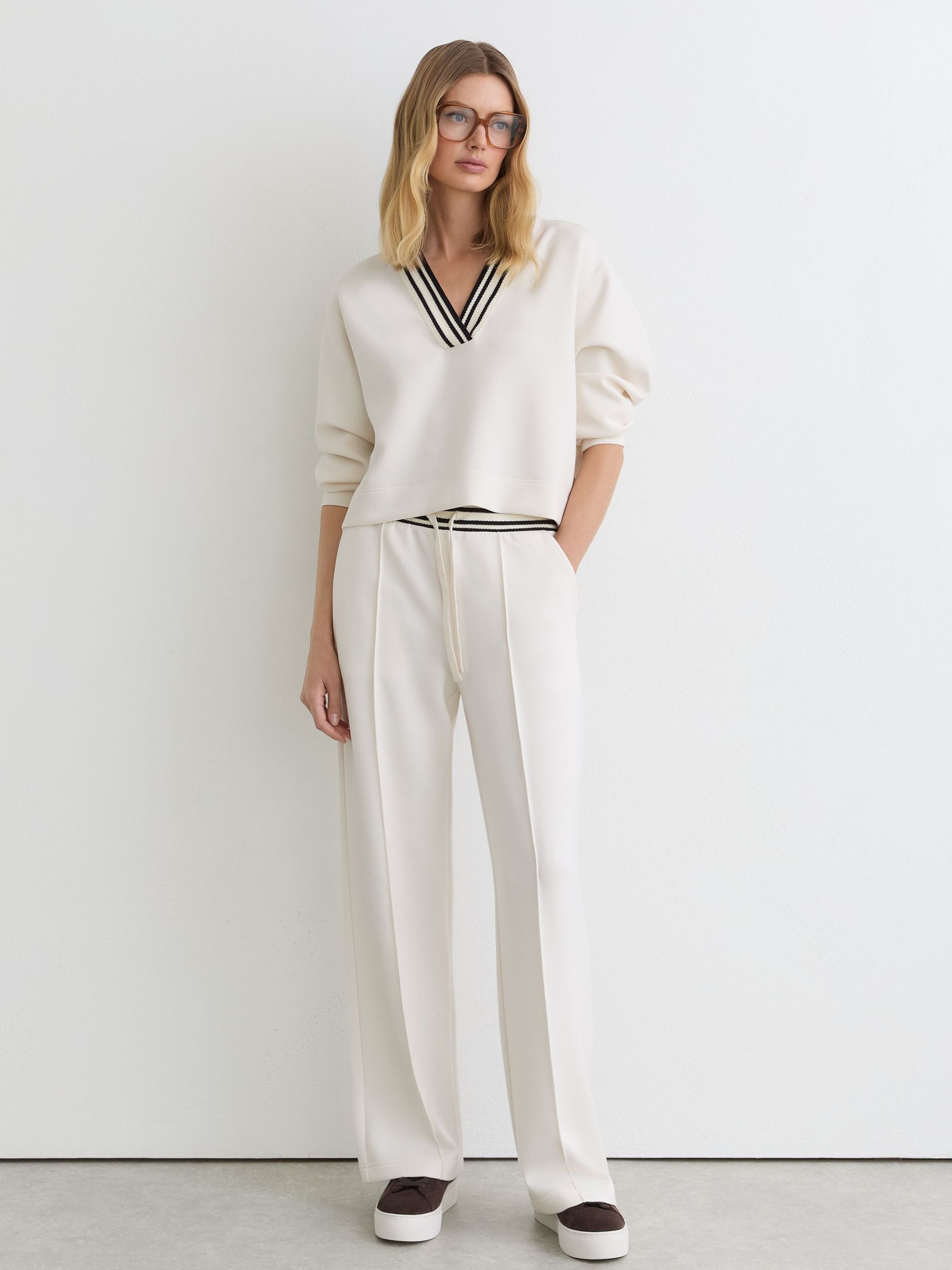 Premium Interlock Stripe-Waist Joggers in Ivory - image 2
