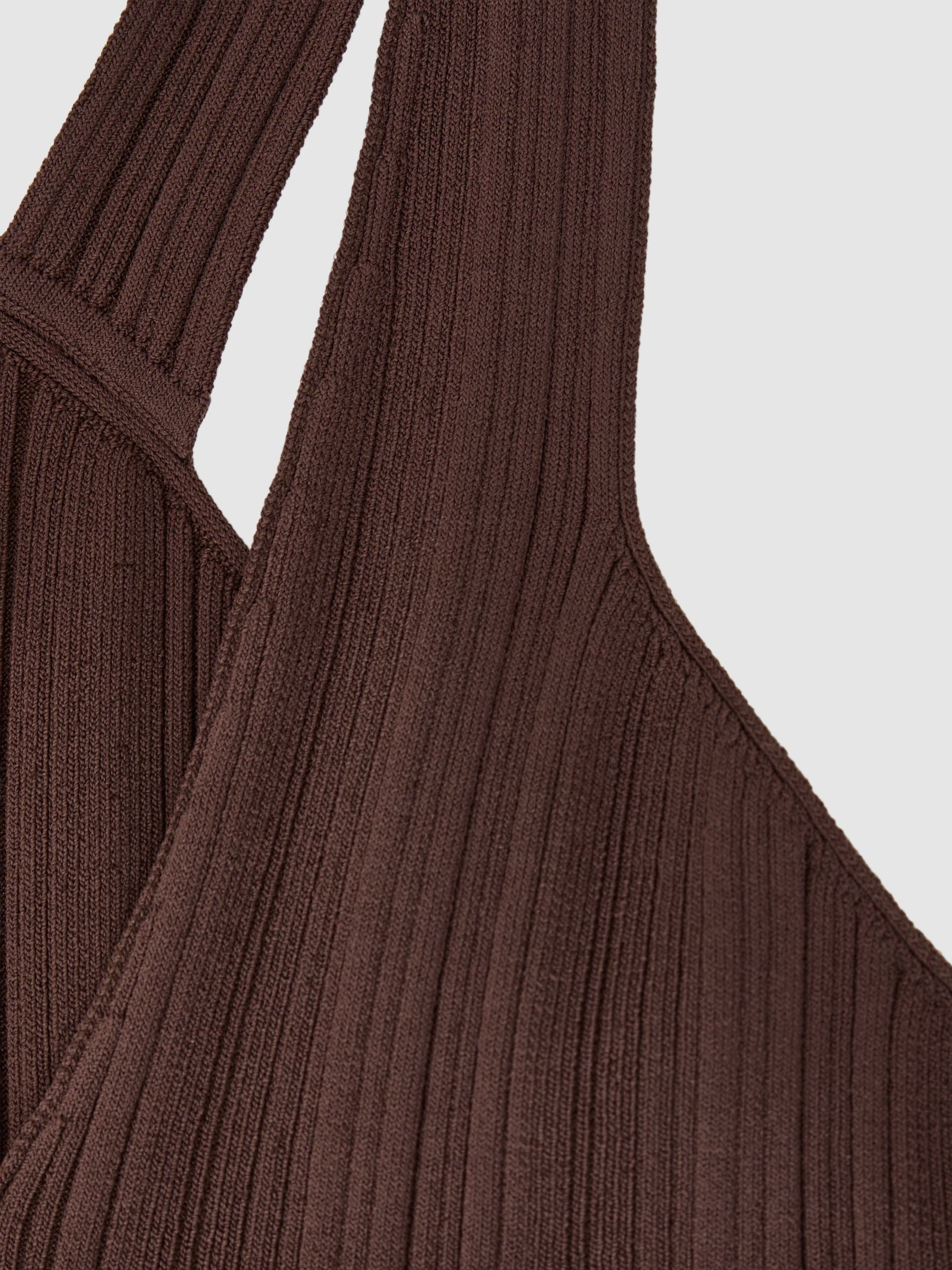Pleated Knit V-Neck Vest in Chocolate Brown - Image 6 of 6