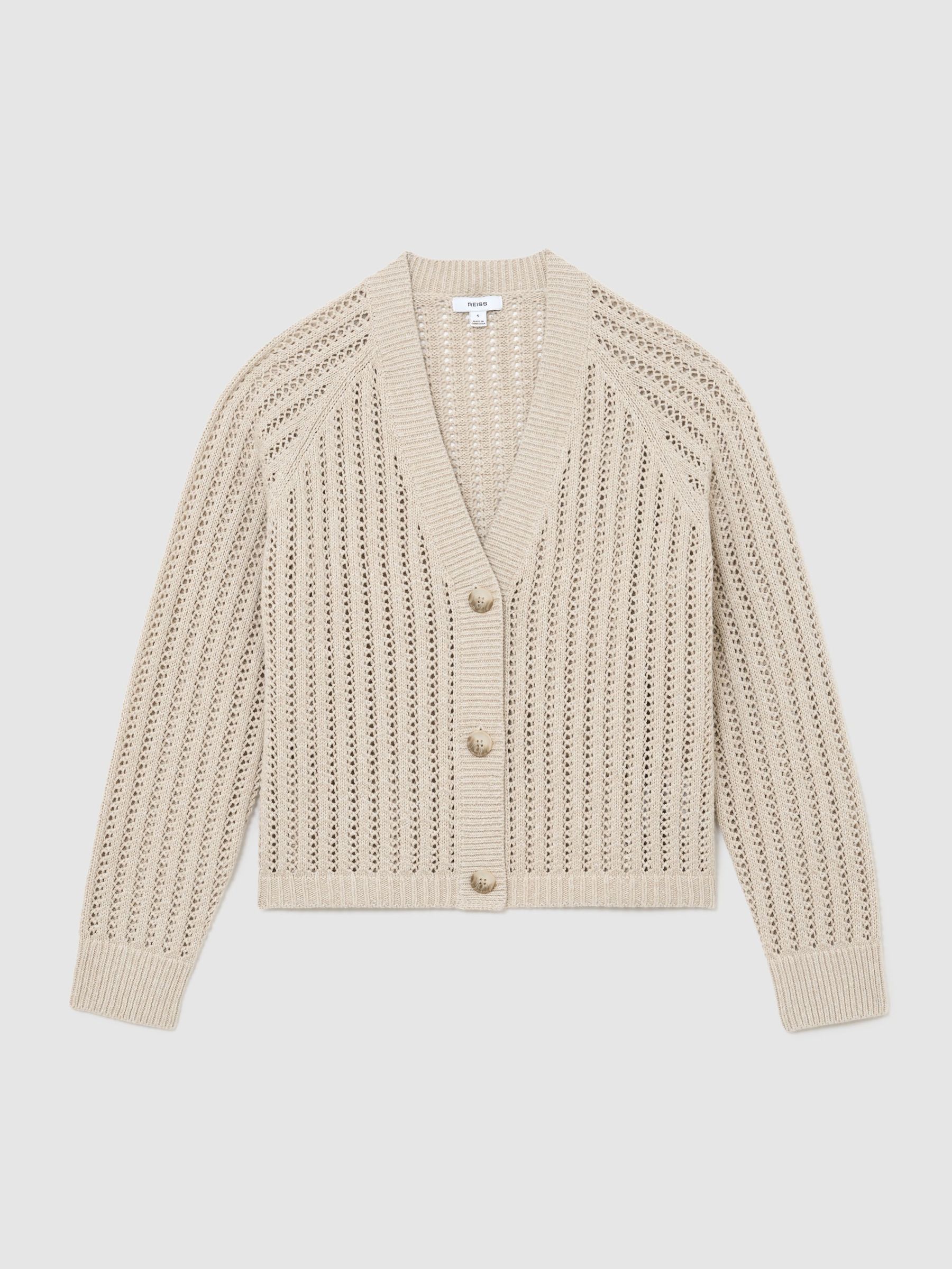 Cotton-Blend Open-Knit Cardigan in Neutral - Image 2 of 8