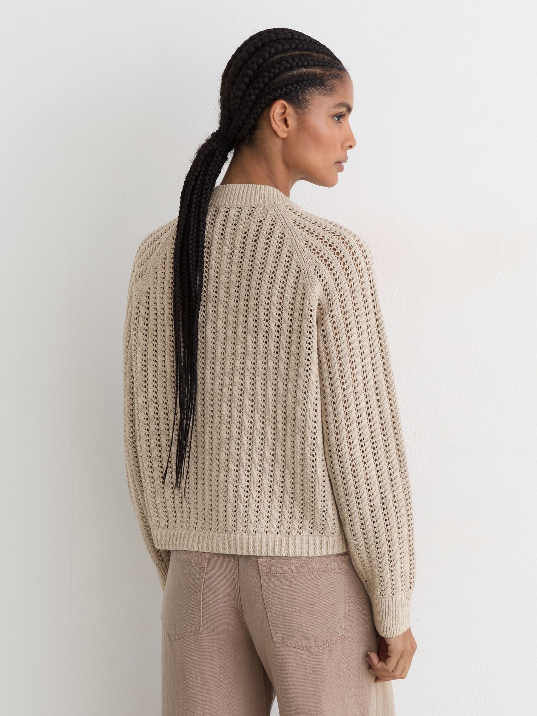 Cotton-Blend Open-Knit Cardigan in Neutral - Image 4 of 8