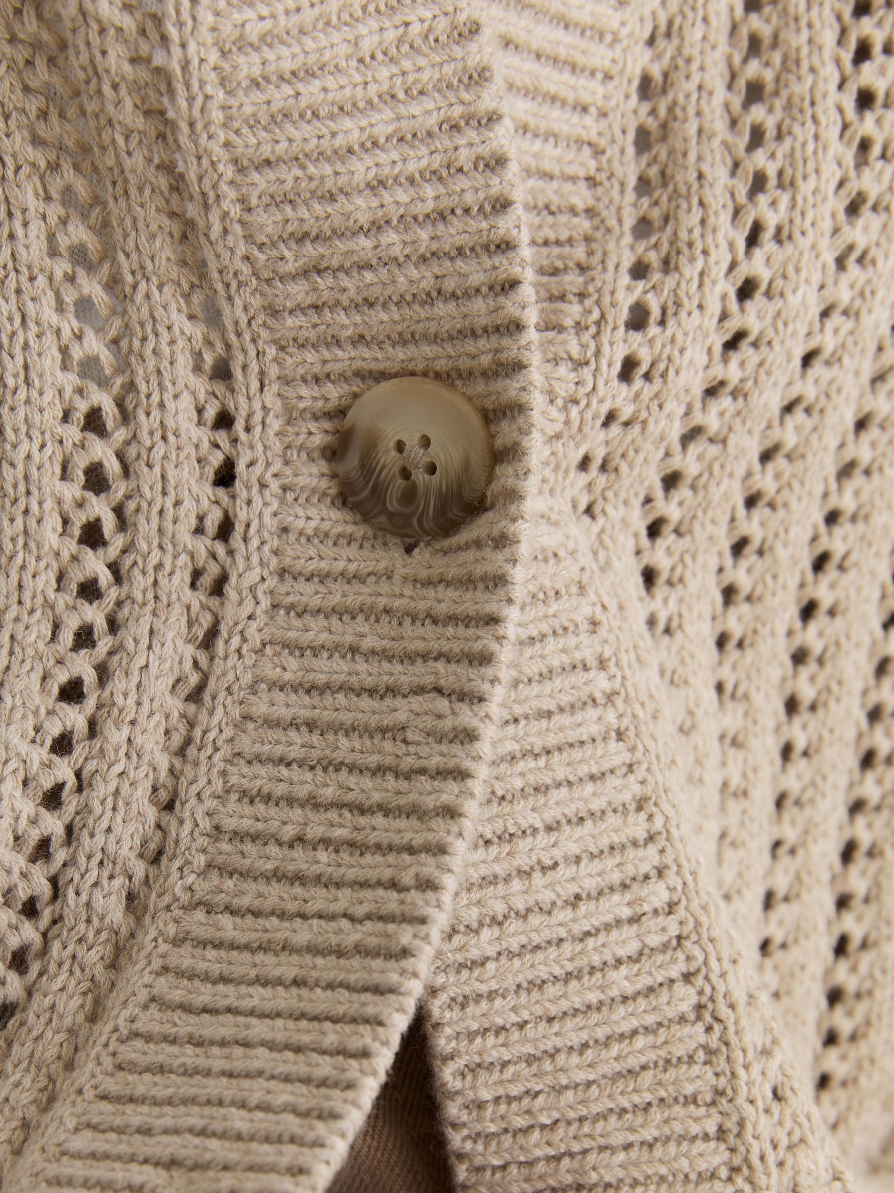 Cotton-Blend Open-Knit Cardigan in Neutral - Image 6 of 8