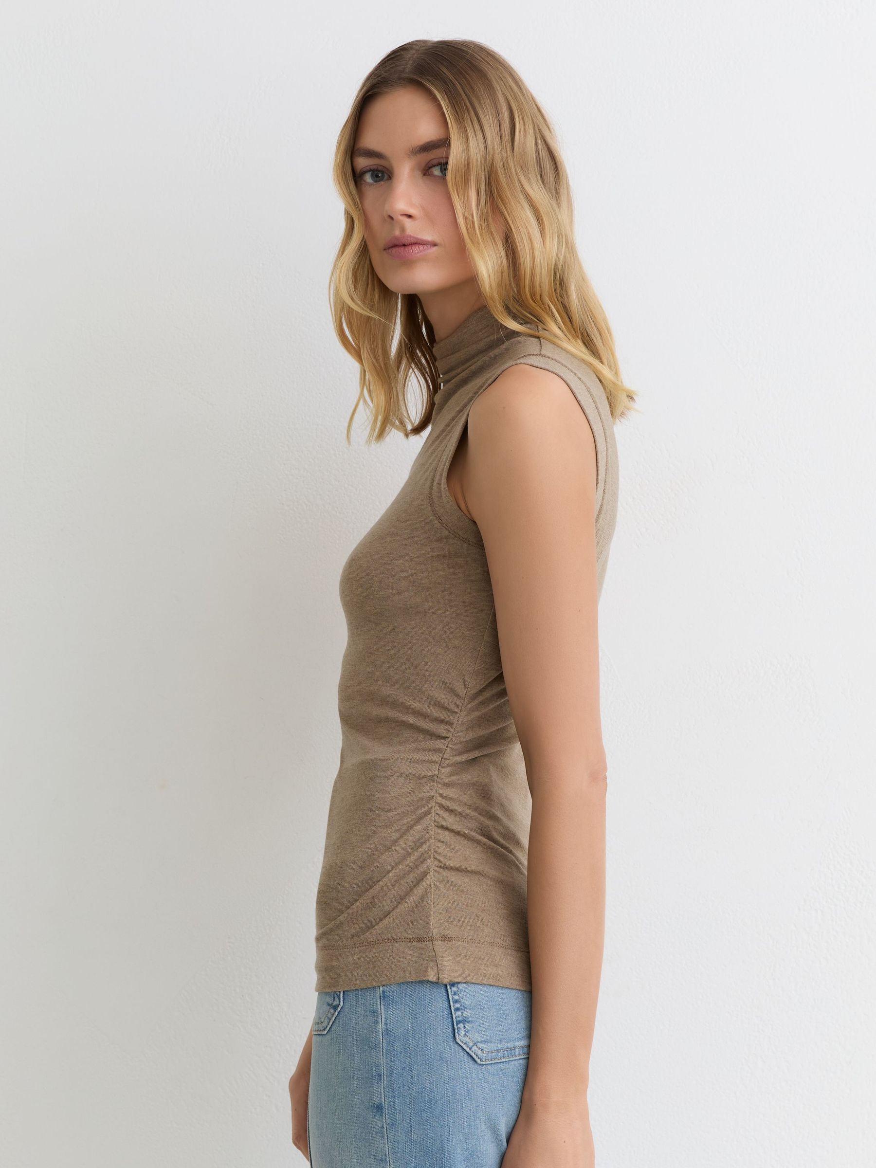 Funnel-Neck Jersey-Knit Vest With Wool in Dark Neutral - Image 1 of 6