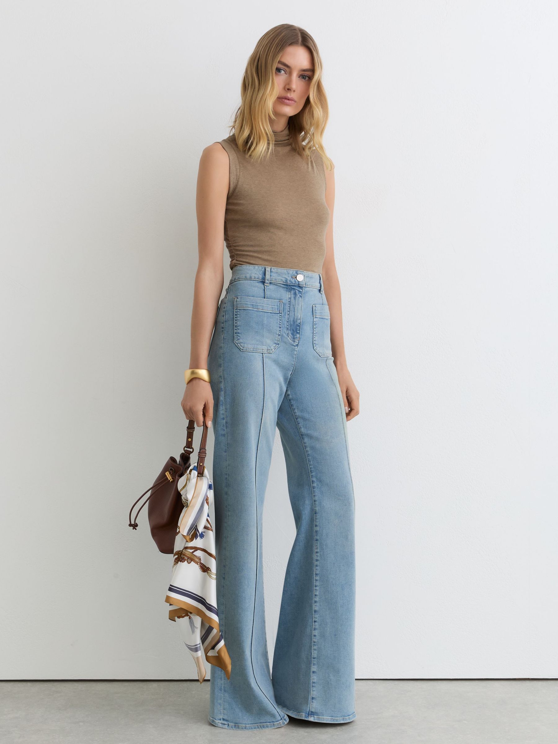 Funnel-Neck Jersey-Knit Vest With Wool in Dark Neutral - Image 3 of 6