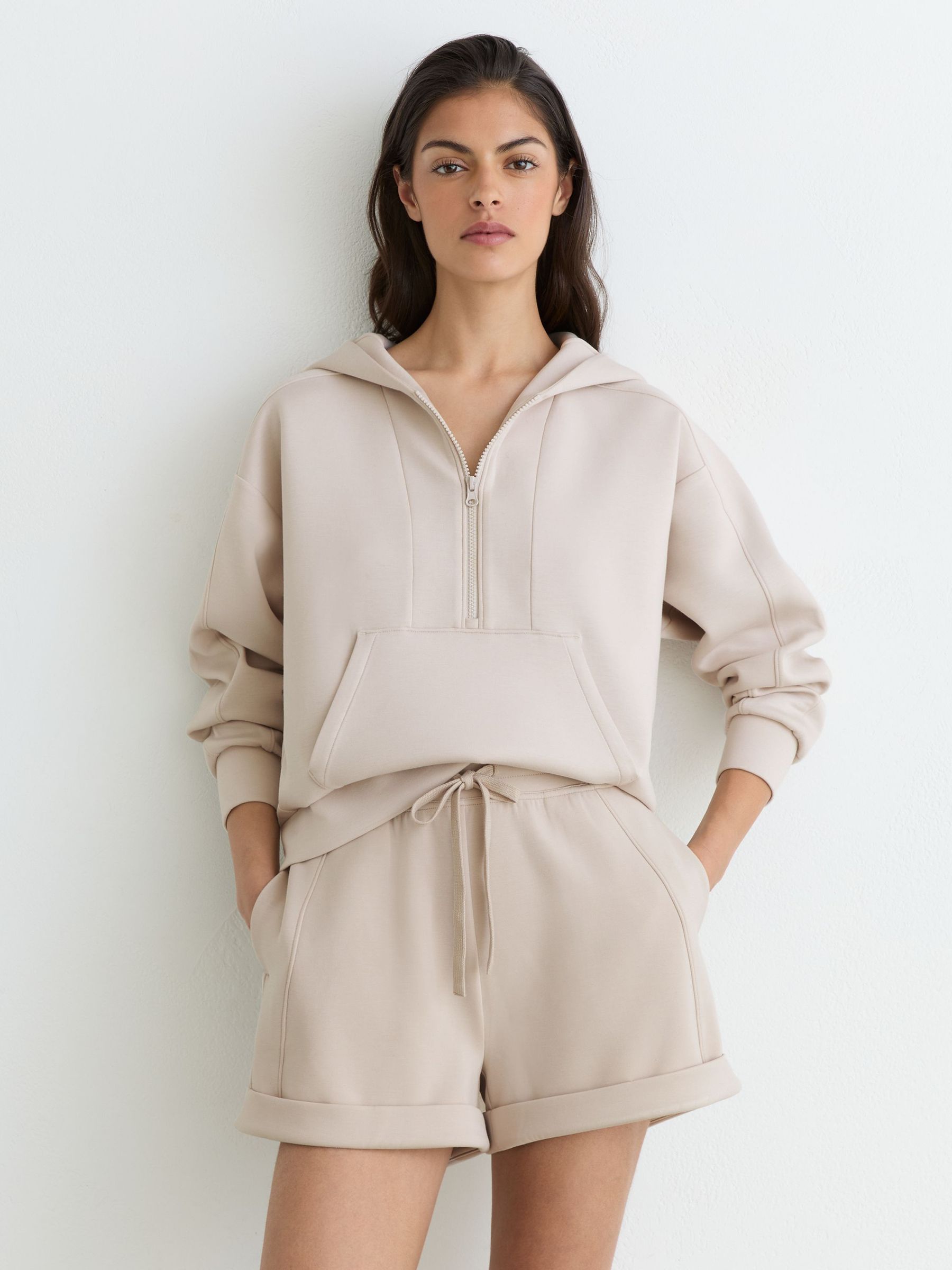 Premium Interlock Drawstring Shorts in Neutral - Image 1 of 6