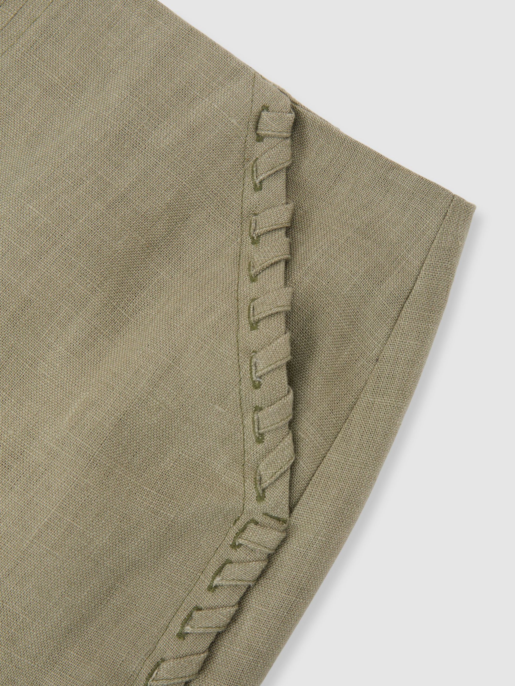 Linen Whipstitch Mini Skirt in Khaki Green - image 2