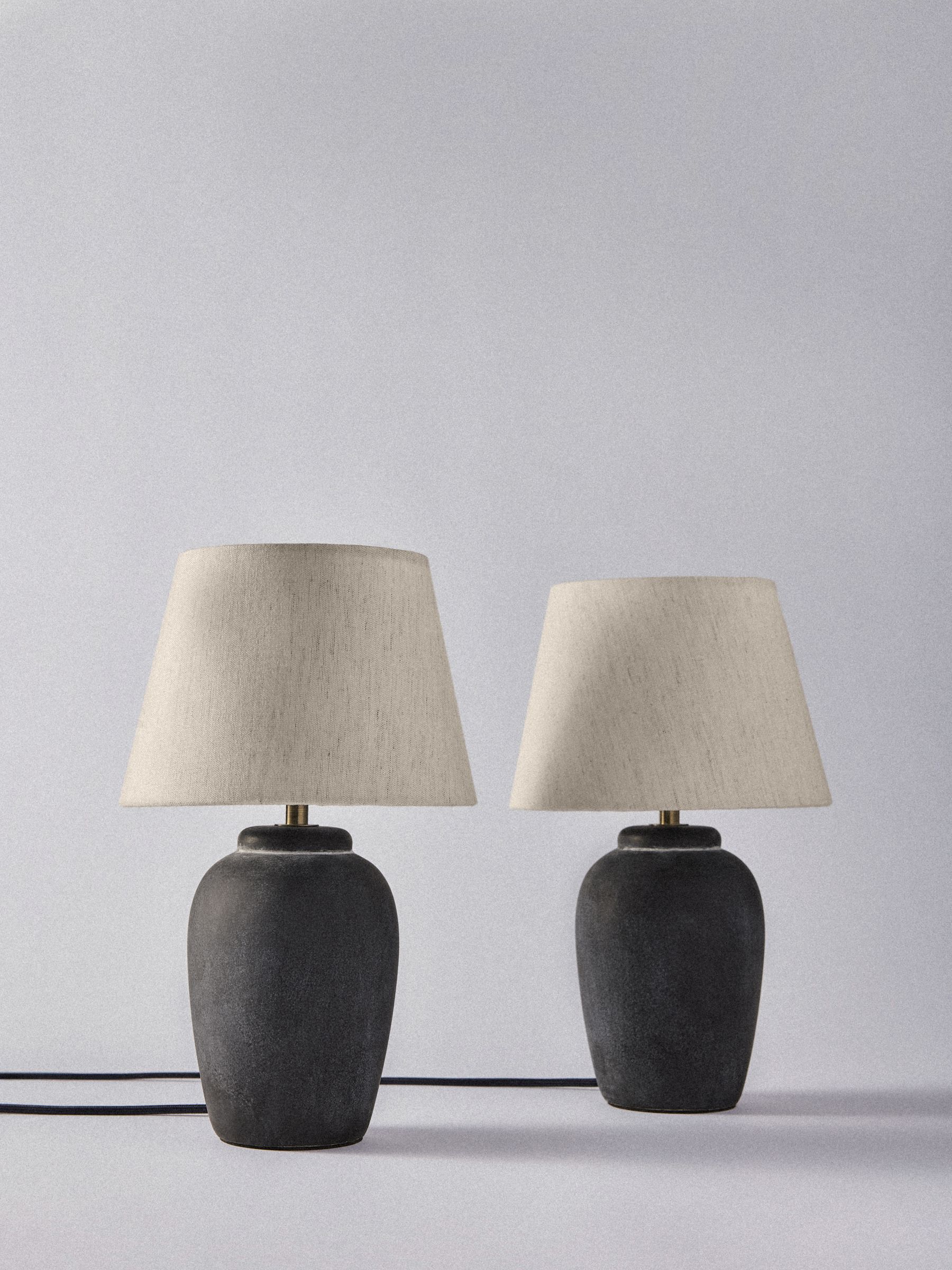 The Set 2 Pack Black/Cream Textured Ceramic Small Table Lamps - Image 4 of 5