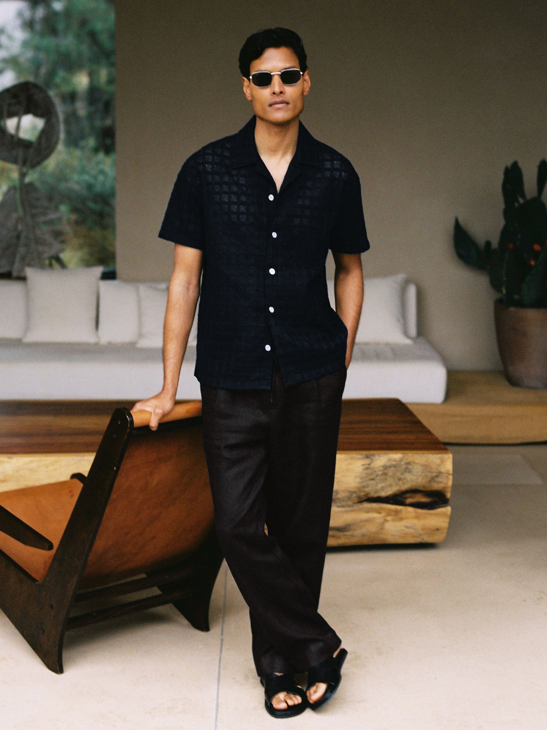 Linen Relaxed-Fit Drawstring Trousers in Black - image 2