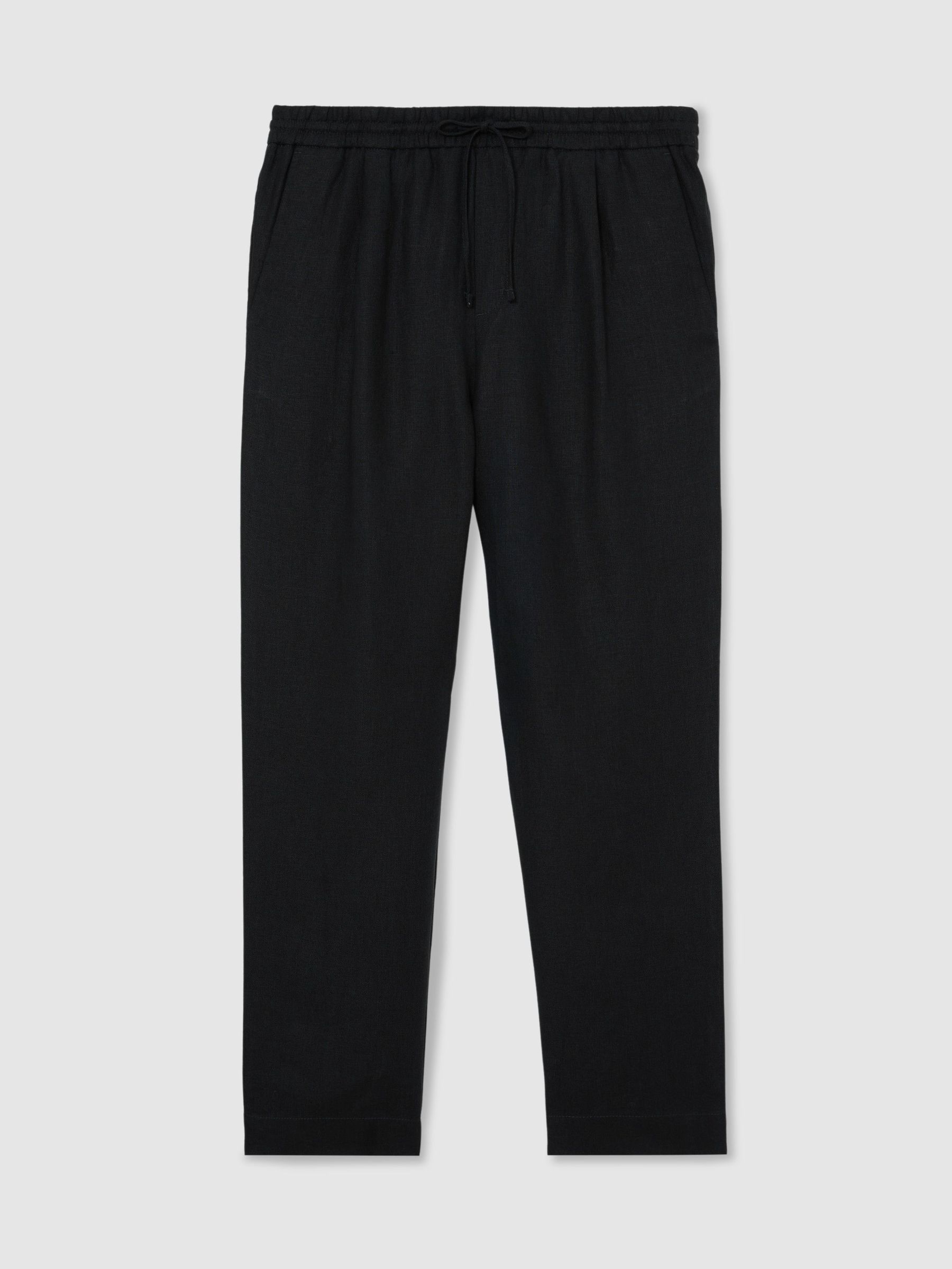 Linen Relaxed-Fit Drawstring Trousers in Black - image 1