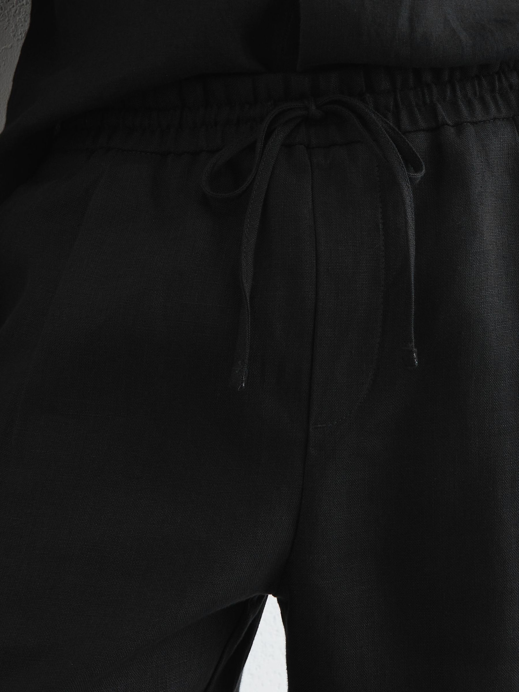 Linen Relaxed-Fit Drawstring Trousers in Black - Image 4 of 6