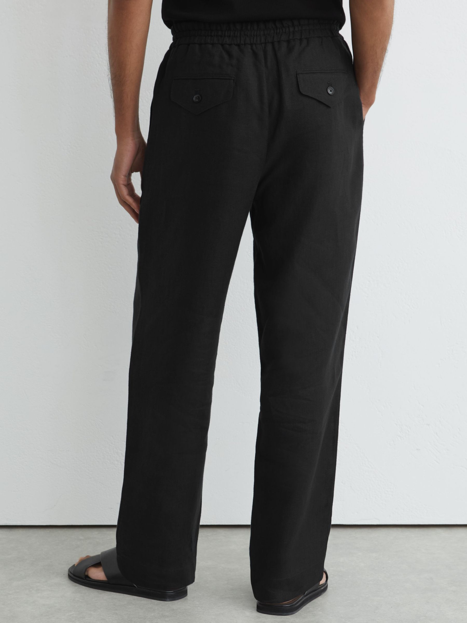 Linen Relaxed-Fit Drawstring Trousers in Black - Image 5 of 6