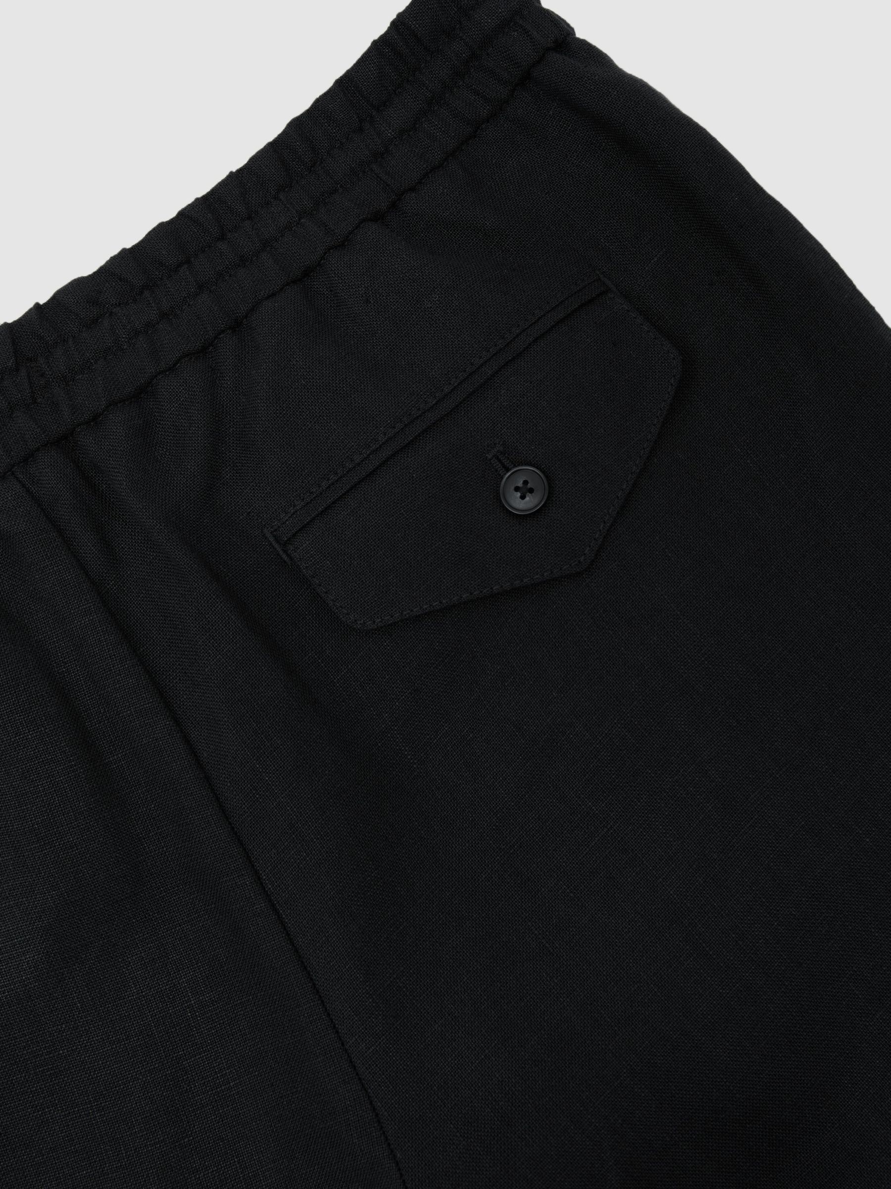 Linen Relaxed-Fit Drawstring Trousers in Black - Image 6 of 6