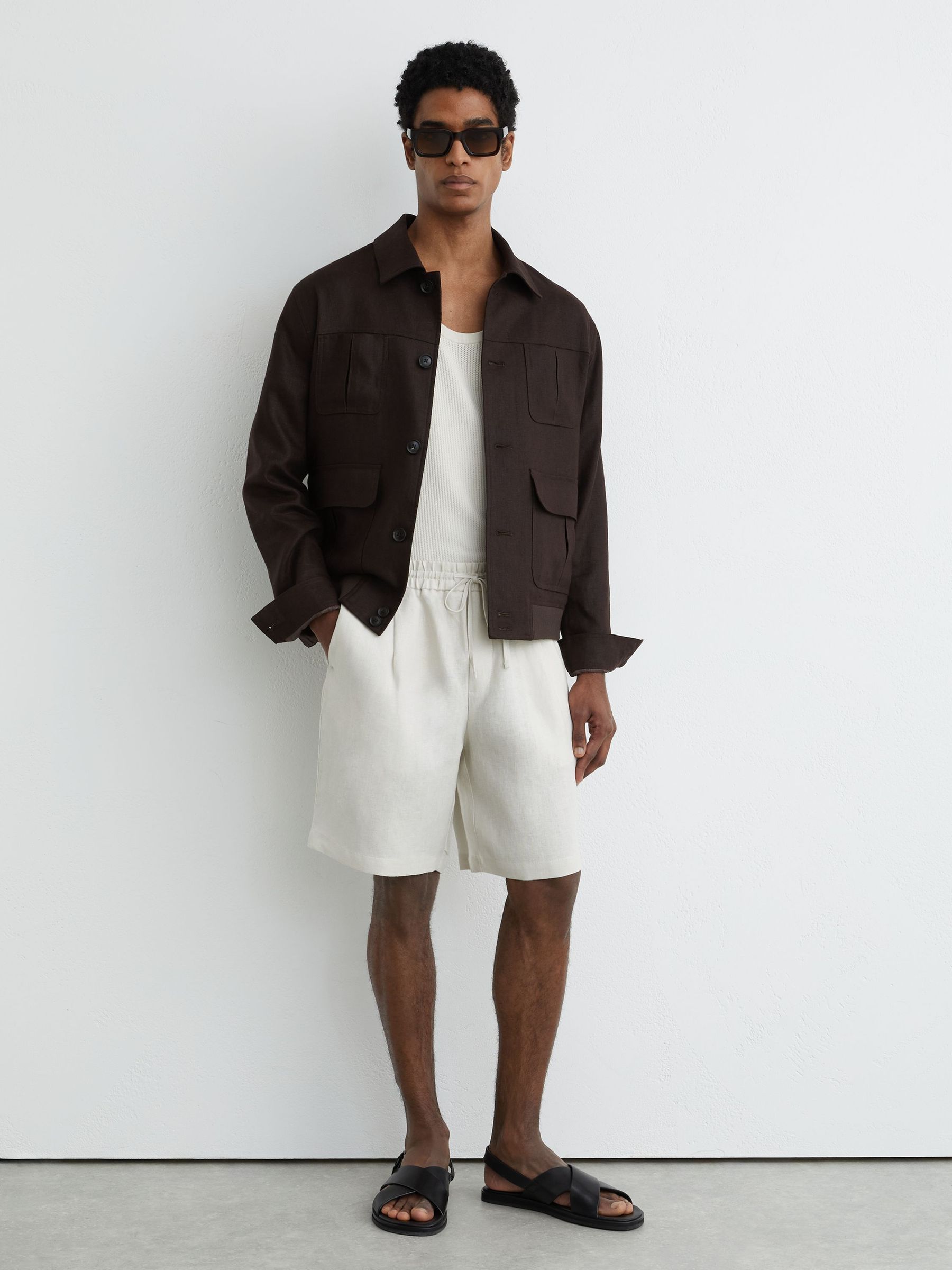 Linen Drawstring Shorts in Stone - image 2
