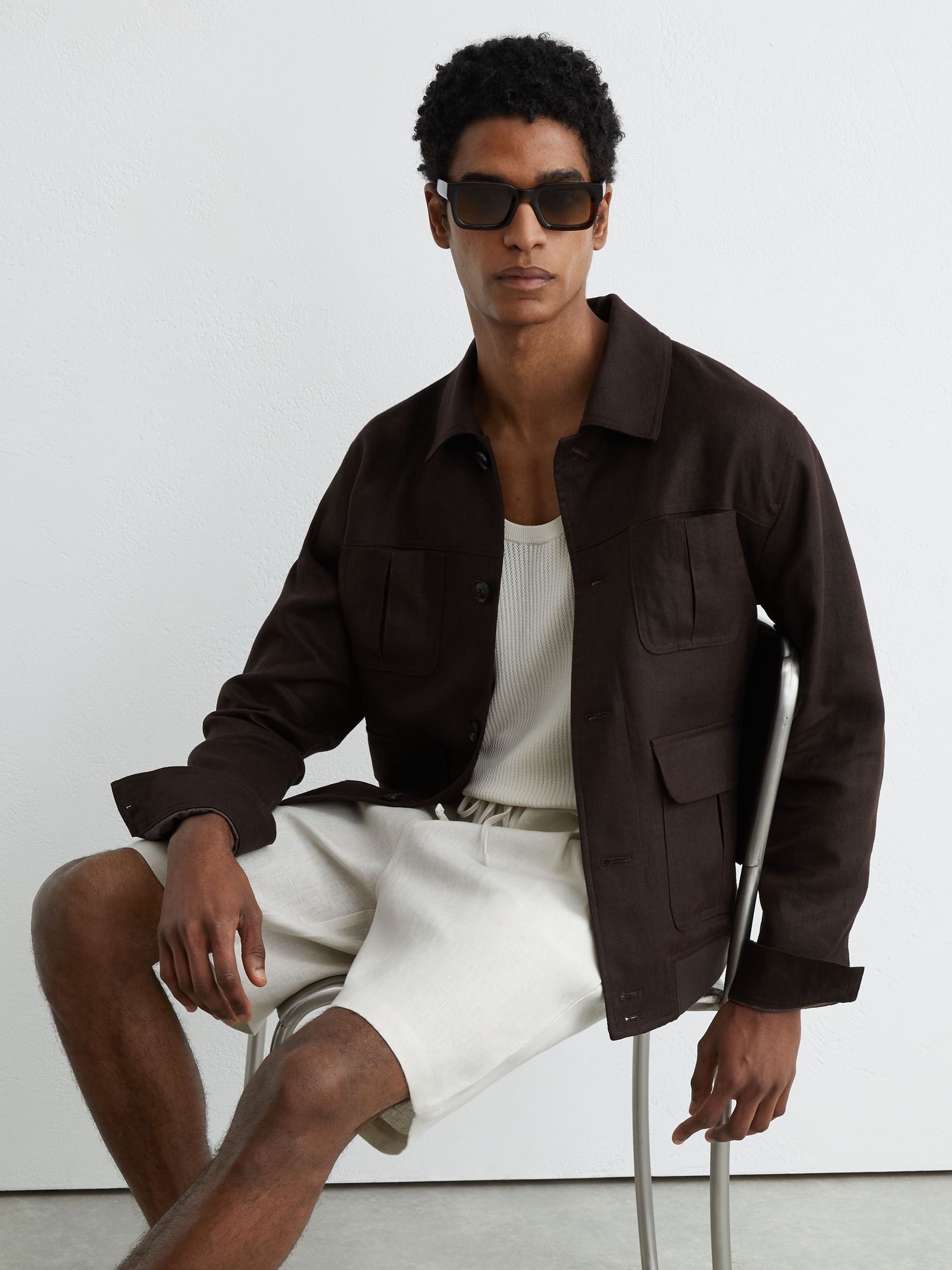 Linen Drawstring Shorts in Stone - image 5