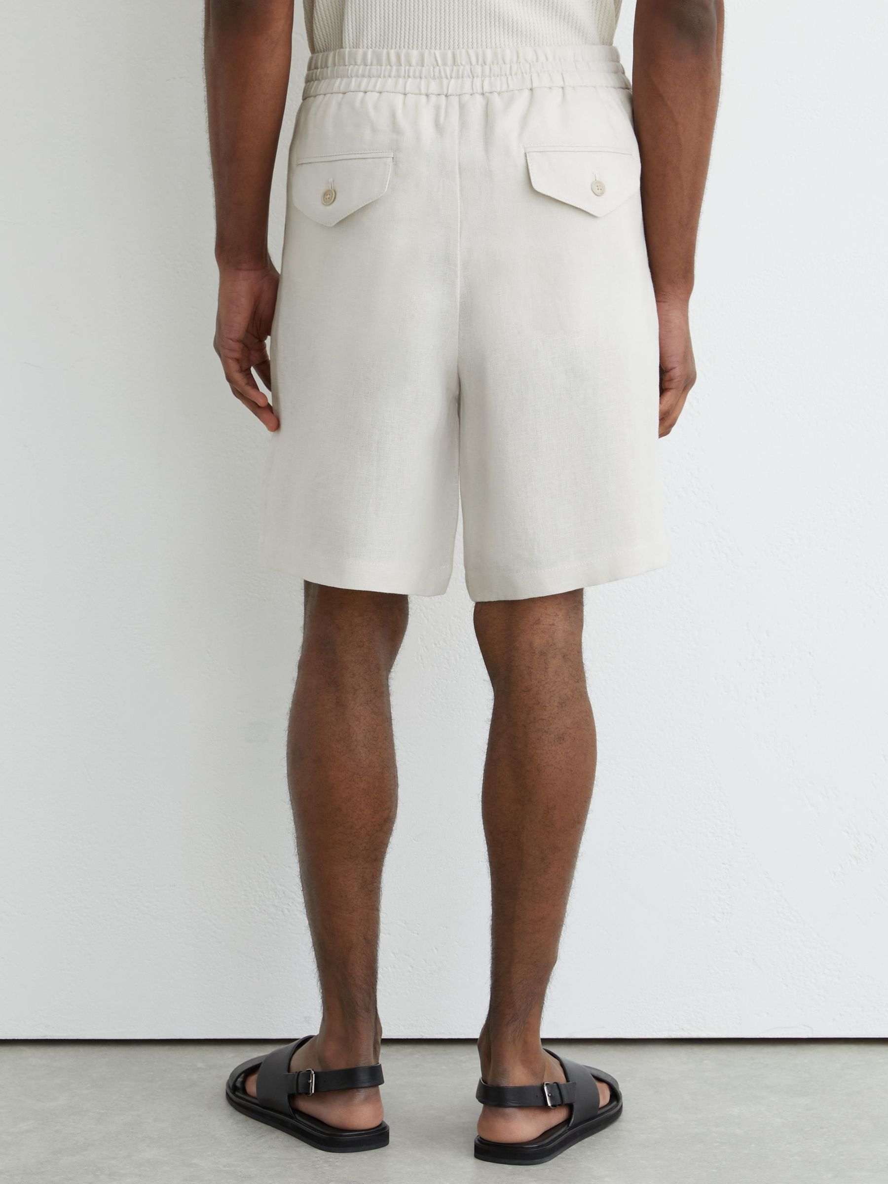 Linen Drawstring Shorts in Stone - image 4