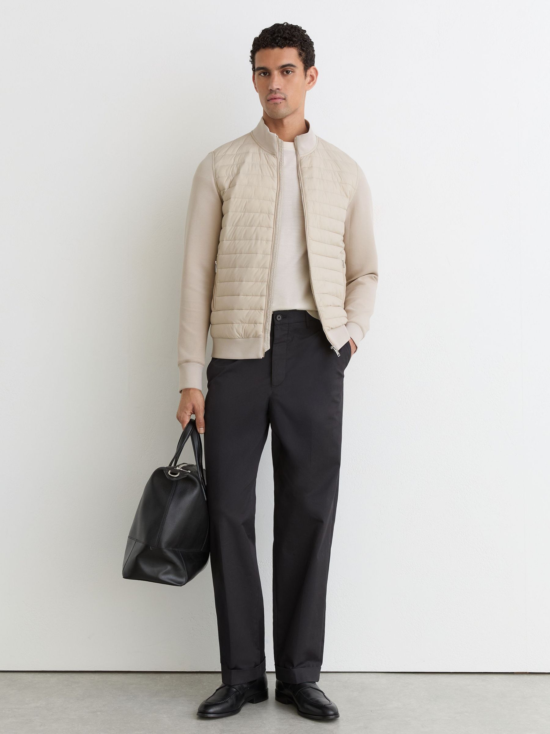 Hybrid Quilt and Interlock Zip Jacket in Light Stone - image 3